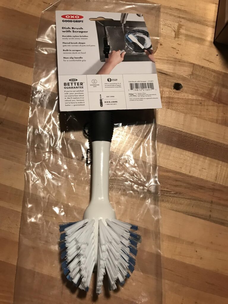 OXO Good Grips Dish Brush, Nylon Bristles with Built-in Scraper, Safe for Non-Stick Cookware, Non-Slip Handle, Dishwasher Safe Customer Review Best Cleaning Brushes