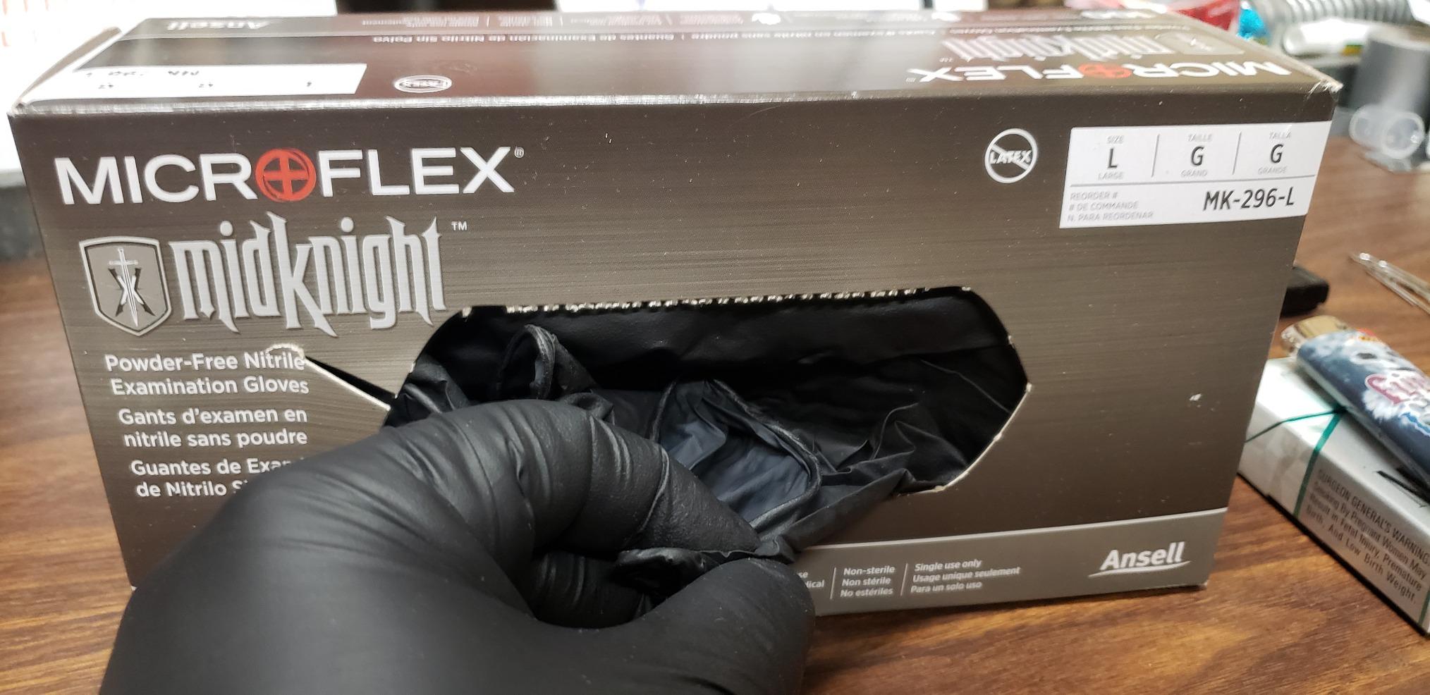 Ansell MICROFLEX MidKnight MK-296 Disposable Nitrile Gloves for Automotive, Law Enforcement w/ Full Texture - Large, Black (Box of 100) - Customer Photo 2