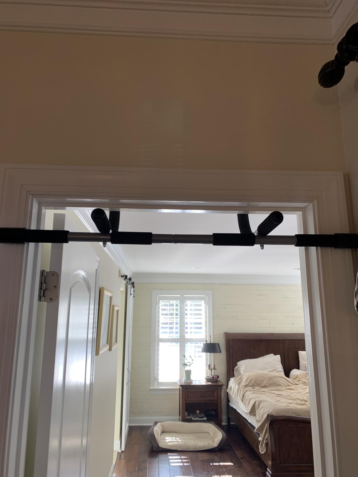 Iron Gym Pull-Up Bar - Total Upper Body Workout Bar for Doorway, Adjustable Width Locking, No Screws Portable Door Frame Horizontal Chin-up Bar, Fitness Exercise Customer Review Iron Gym Pull-Up Bar - Total Upper Body Workout Bar for Doorway, Adjustable Width Locking, No Screws Portable Door Frame Horizontal Chin-up Bar, Fitness Exercise - Customer Photo 2