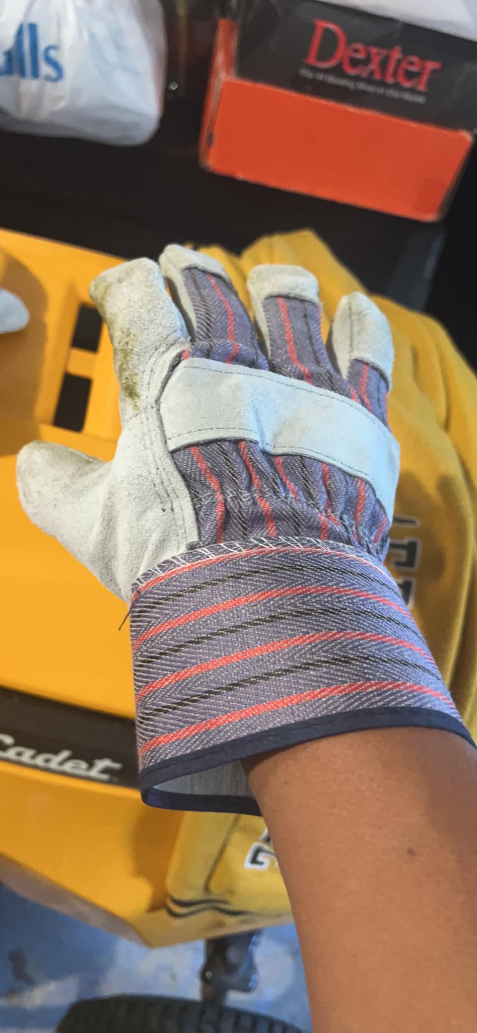 G & F Products Cowhide Leather Work Gloves with Suede Finish Palm rubberized safety cuff, 5 Pairs - Customer Photo 1