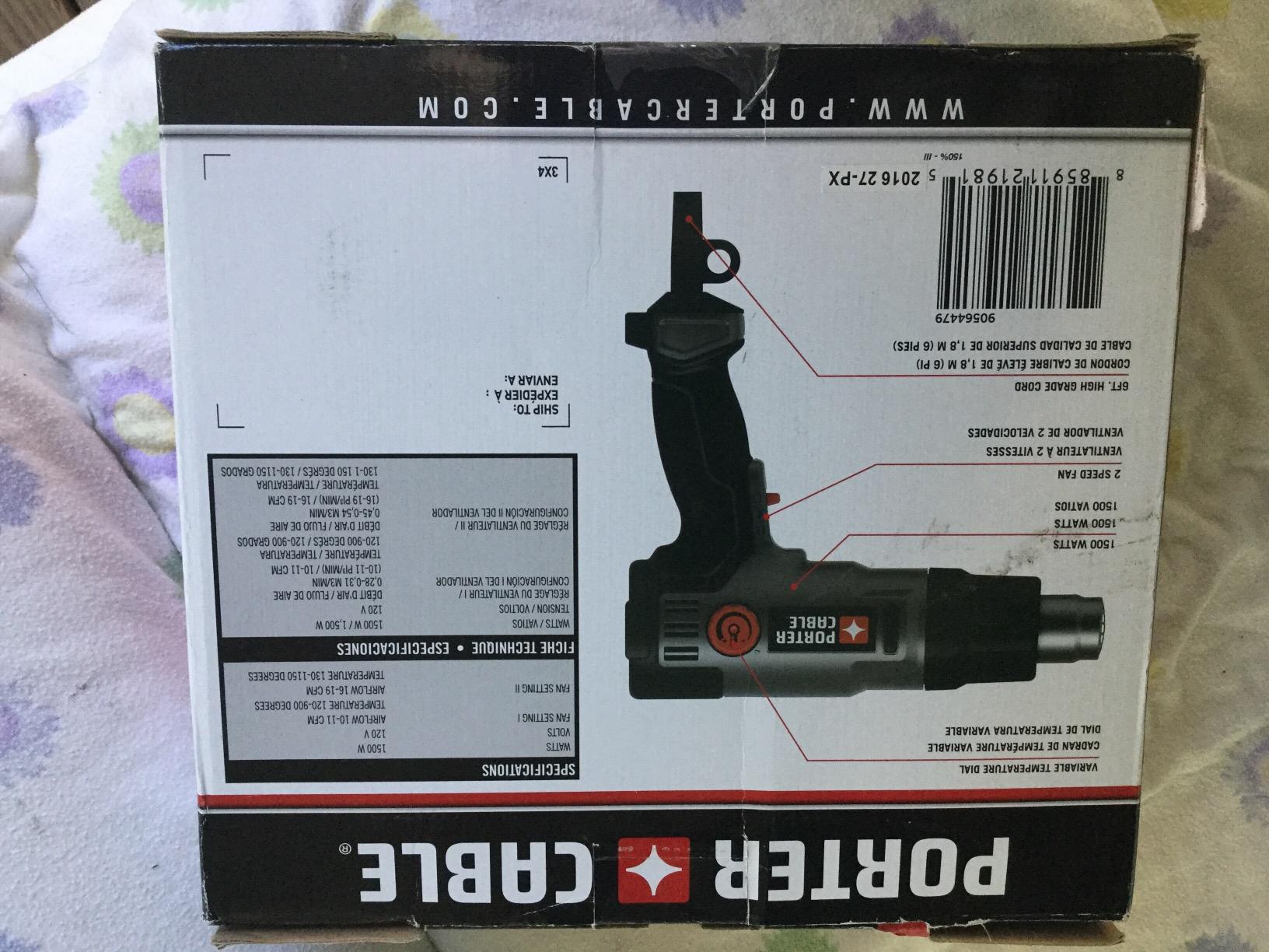 PORTER-CABLE Heat Gun, 1500 Watt, Dual Temperature Settings, Corded (PC1500HG) Customer Review PORTER-CABLE Heat Gun, 1500 Watt, Dual Temperature Settings, Corded (PC1500HG) - Customer Photo 2