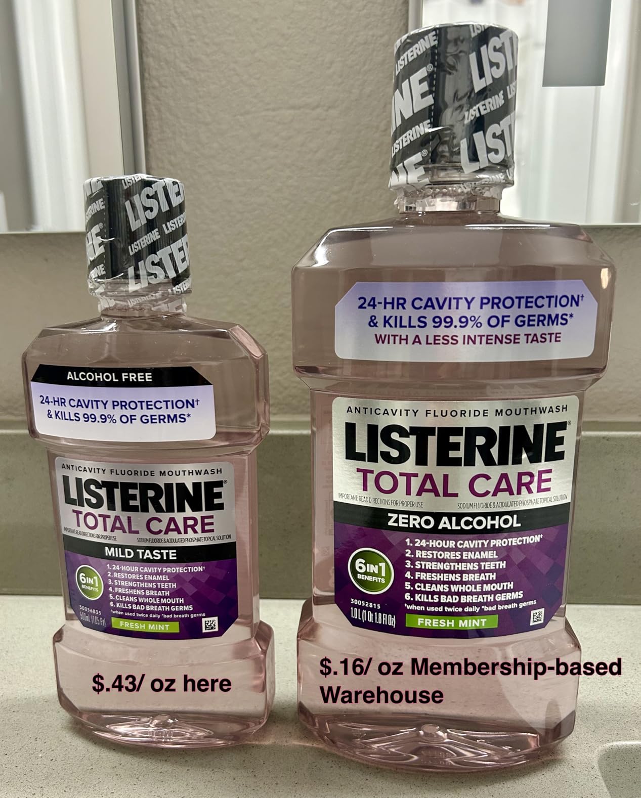 Listerine Total Care Alcohol-Free Mild Mouthwash, 6 Benefit Oral Rinse to Help Kill 99.9% of Germs That Cause Bad Breath, Strengthen Enamel, Mild Mint Flavor, Twin Convenience Pack, 2 x 1 L Customer Review Listerine Total Care Alcohol-Free Mild Mouthwash, 6 Benefit Oral Rinse to Help Kill 99.9% of Germs That Cause Bad Breath, Strengthen Enamel, Mild Mint Flavor, Twin Convenience Pack, 2 x 1 L - Customer Photo 2