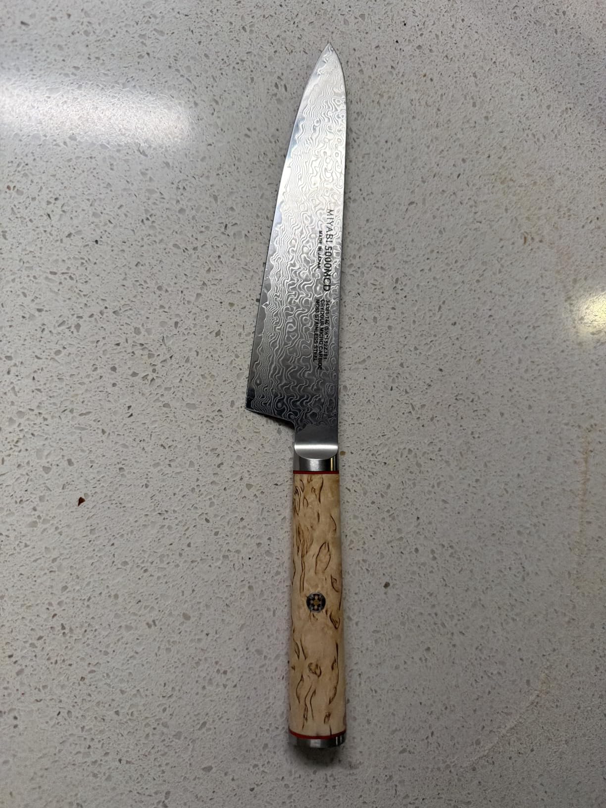Miyabi Birchwood SG2 Japanese Santoku Knife, 7-inch, All-rounder Kitchen Knife, Karelian Birch Handle, 100-layer flower Damascus pattern, Handcrafted in Seki, Japan Customer Review Miyabi Birchwood SG2 Japanese Santoku Knife, 7-inch, All-rounder Kitchen Knife, Karelian Birch Handle, 100-layer flower Damascus pattern, Handcrafted in Seki, Japan - Customer Photo 1