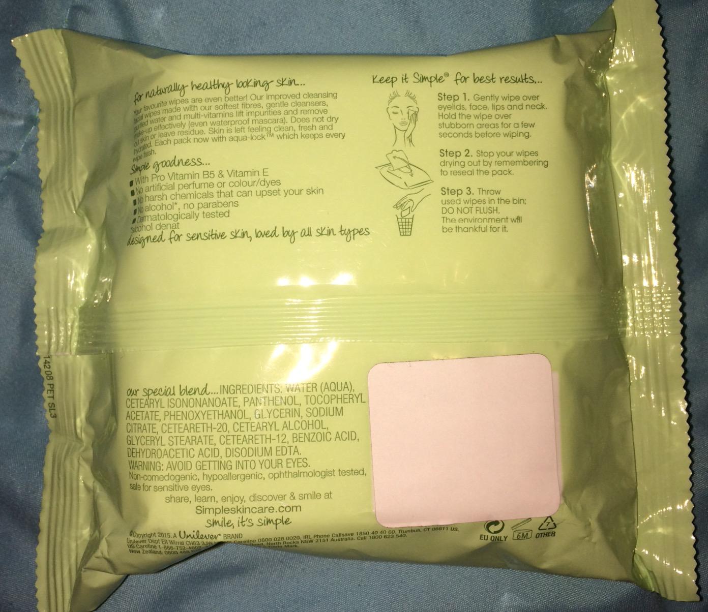 Simple Kind to Skin Facial Wipes, Cleansing 25 ct, Twin Pack Customer Review Simple Kind to Skin Facial Wipes, Cleansing 25 ct, Twin Pack - Customer Photo 2