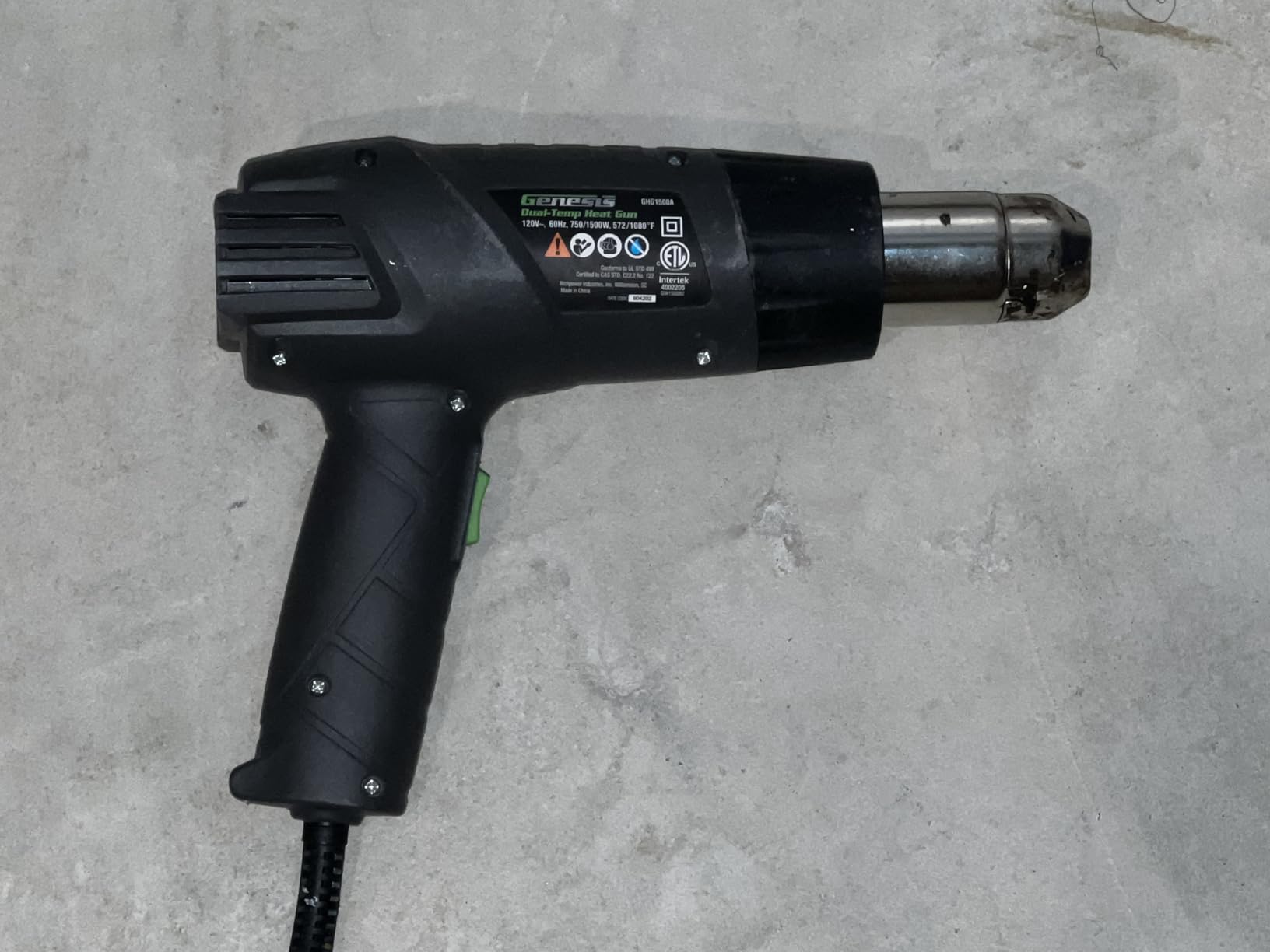 Genesis GHG1500A Dual Temperature Heat Gun Kit With Fast Heat High And Low Settings 572F/1000F, Air Reduction Nozzle, Reflector Nozzle, And Two Deflector Nozzles with 2 Year Warranty Customer Review Genesis GHG1500A Dual Temperature Heat Gun Kit With Fast Heat High And Low Settings 572F/1000F, Air Reduction Nozzle, Reflector Nozzle, And Two Deflector Nozzles with 2 Year Warranty - Customer Photo 1