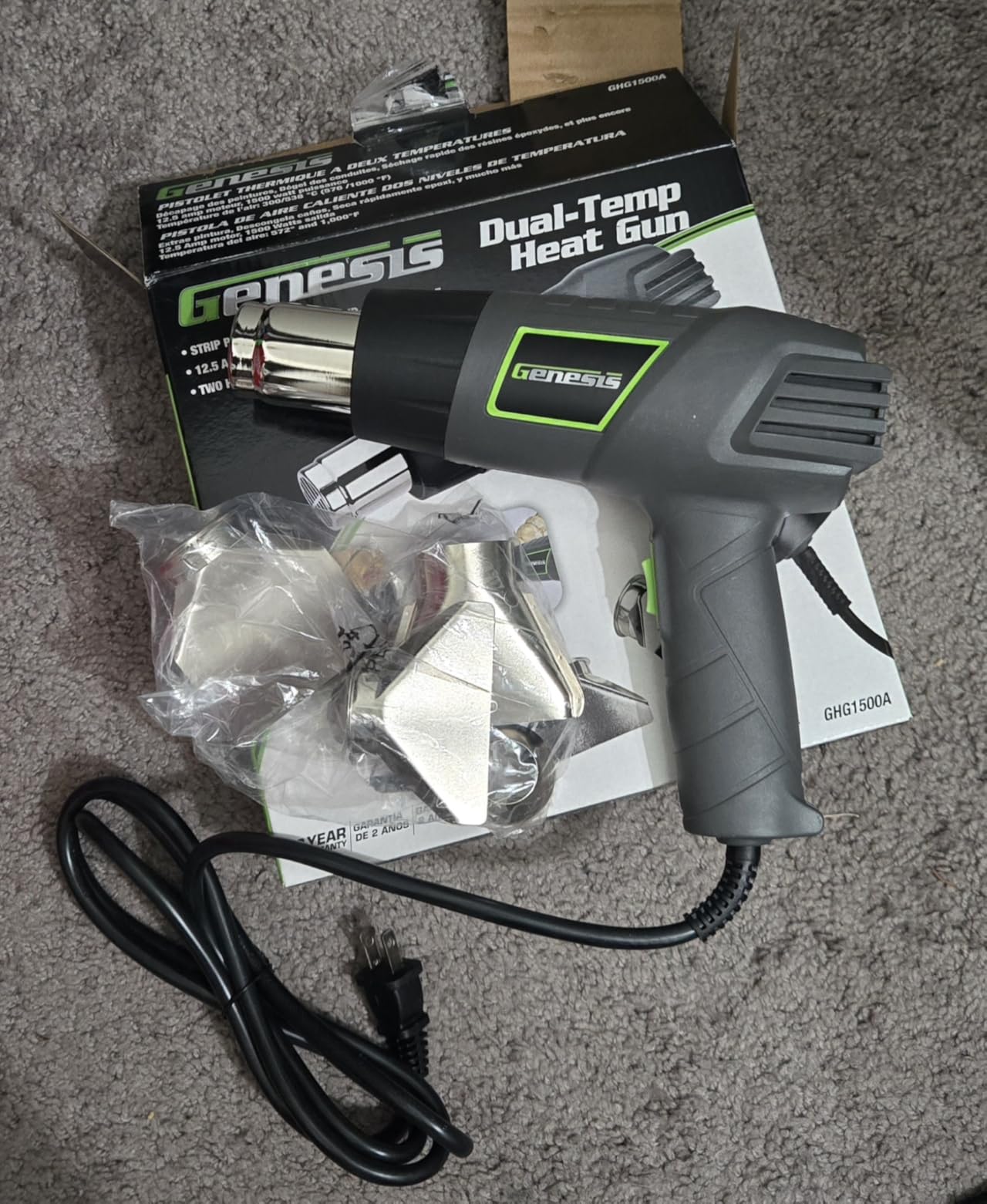 Genesis GHG1500A Dual Temperature Heat Gun Kit With Fast Heat High And Low Settings 572F/1000F, Air Reduction Nozzle, Reflector Nozzle, And Two Deflector Nozzles with 2 Year Warranty Customer Review Genesis GHG1500A Dual Temperature Heat Gun Kit With Fast Heat High And Low Settings 572F/1000F, Air Reduction Nozzle, Reflector Nozzle, And Two Deflector Nozzles with 2 Year Warranty - Customer Photo 2
