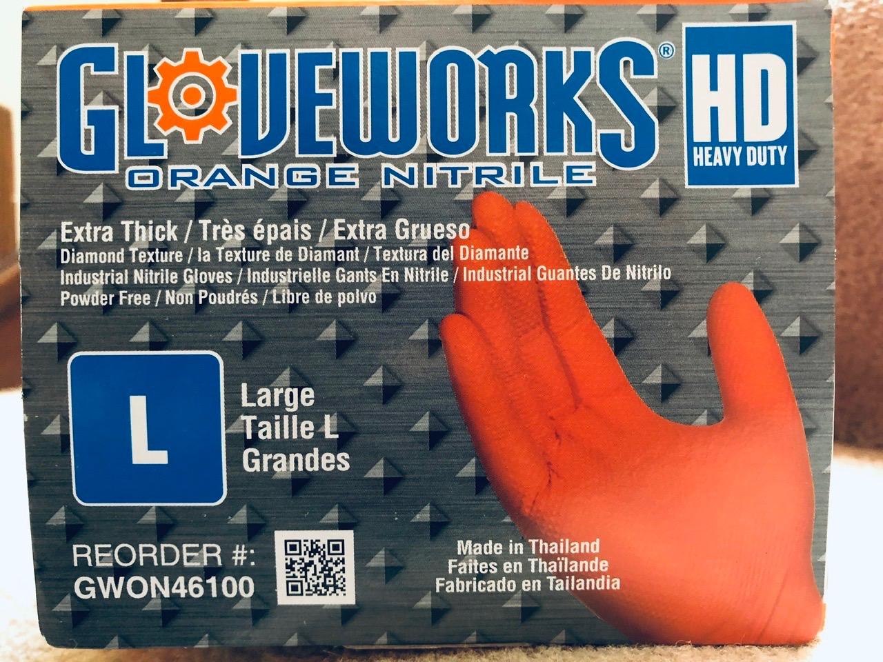 GLOVEWORKS HD Orange Nitrile Disposable Gloves 8 Mil Raised Diamond Texture, 100 - Customer Photo 1