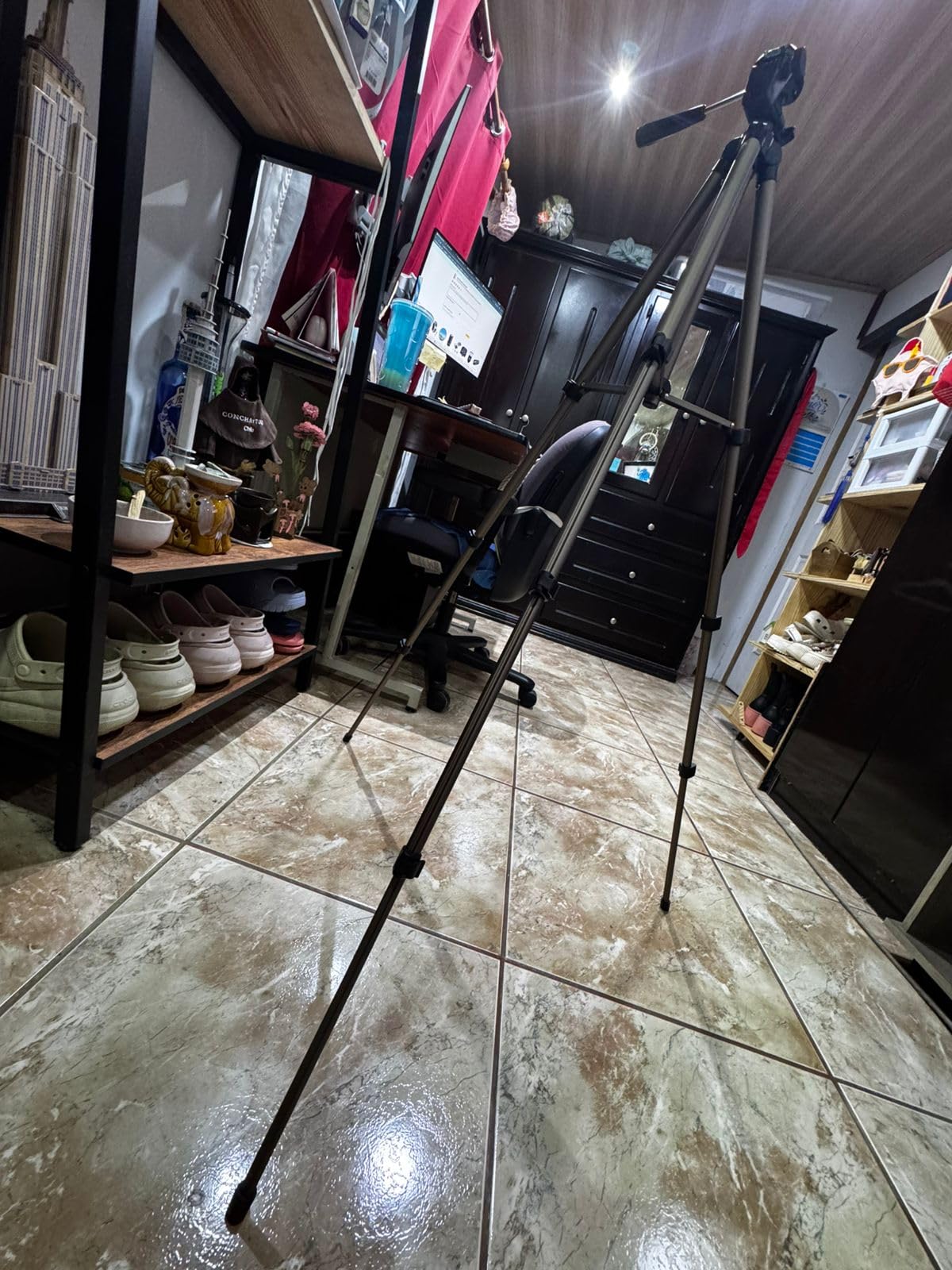 Amazon Basics 50-inch Lightweight Portable Camera Tripod Stand with Quick-Release Plate, Adjustable Height, Aluminum, for Travel Photography, Champagne customer photo 2