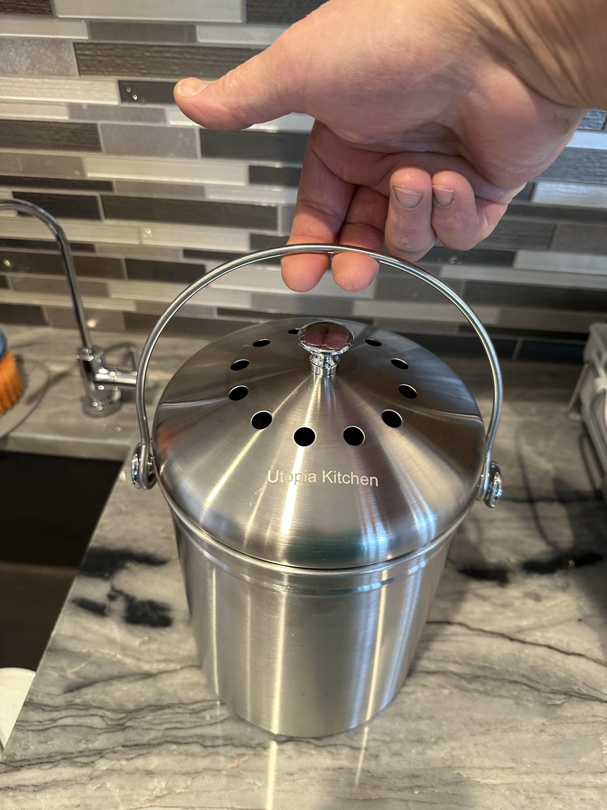 Utopia Kitchen Indoor Compost Bin Kitchen, Odorless Composting with Charcoal Filter, 1.3 Gallon Stainless Steel Large Composter for Countertop & Under Sink, Easy Cleaning, One Extra Filter - (Silver) - Customer Photo 1