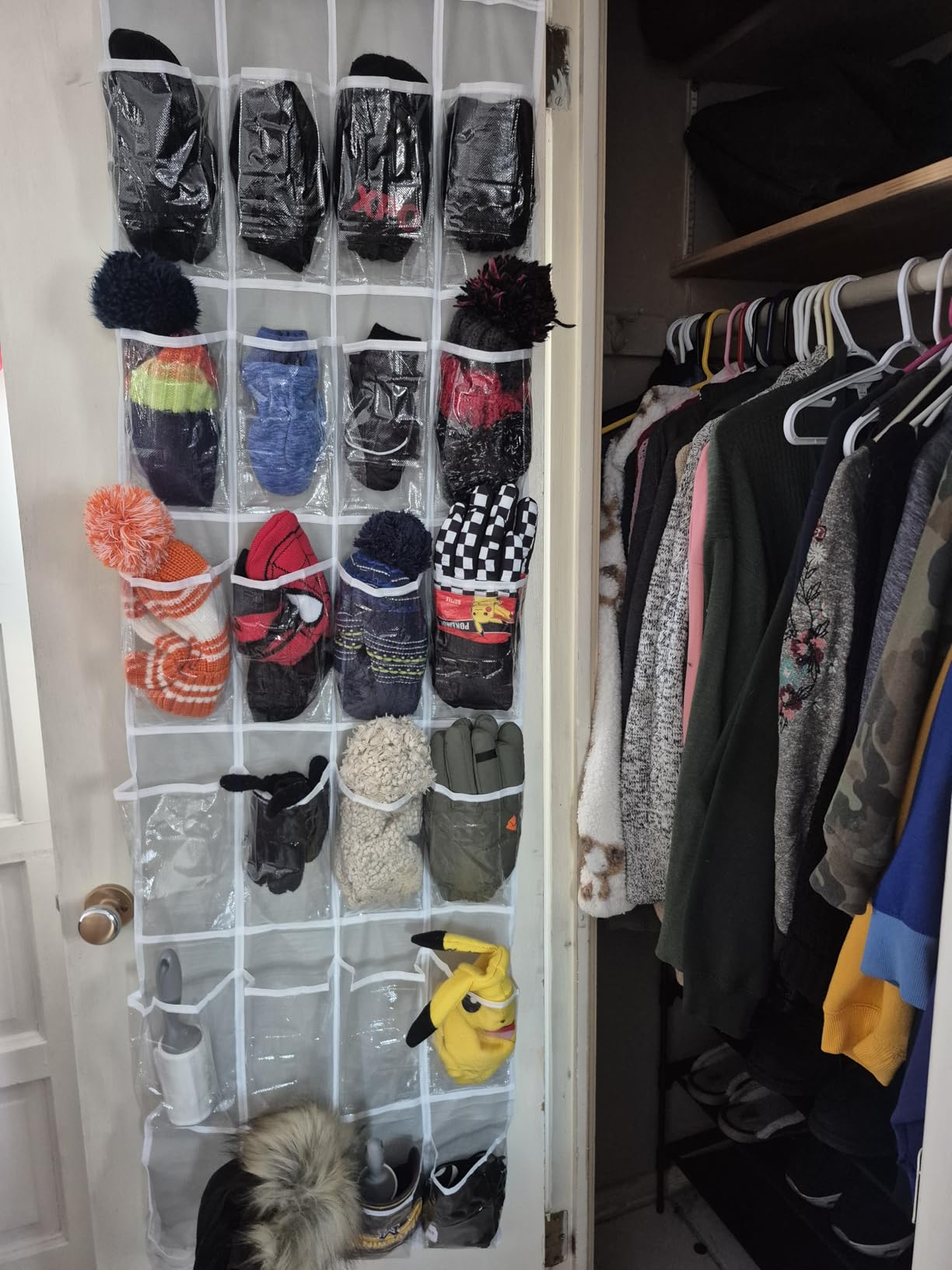 Simple Houseware 24 Pockets - Crystal Clear Over The Door Hanging Shoe Organizer, Gray (64'' x 19'') - Customer Photo 2