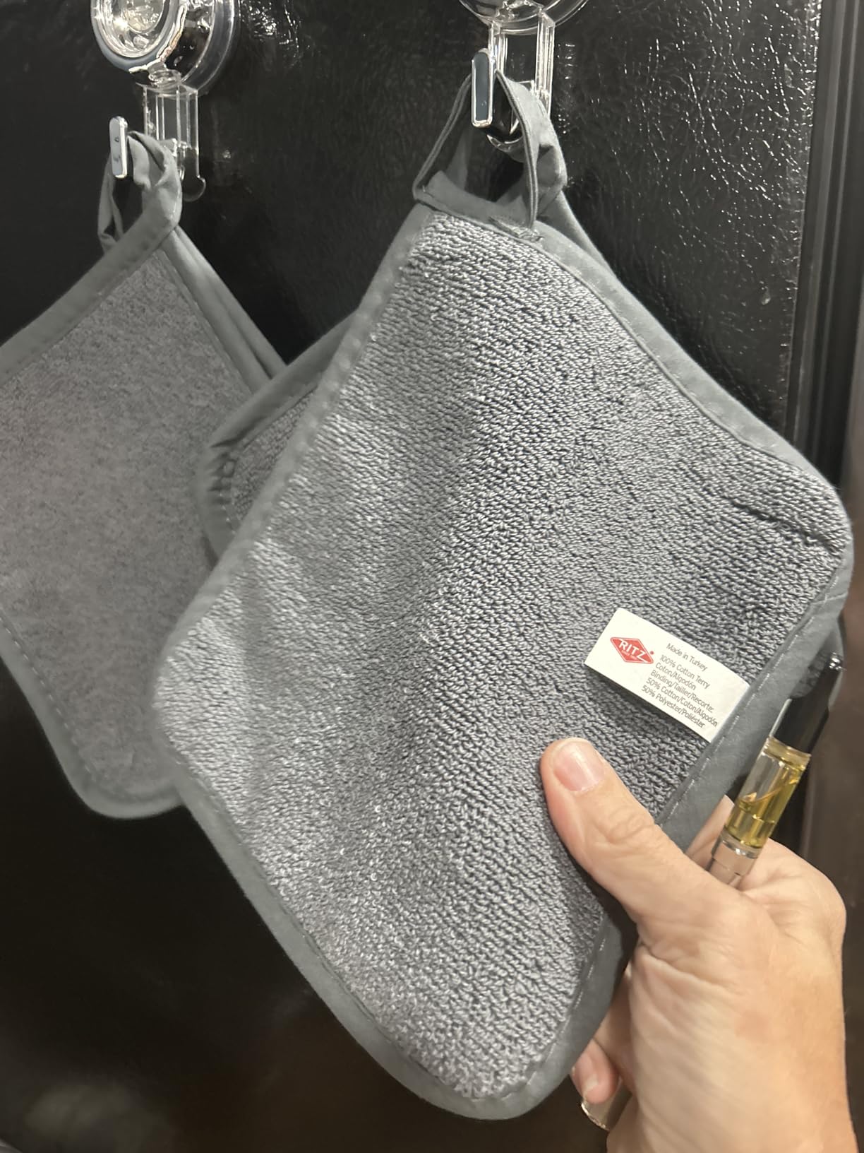 RITZ Terry Potholder & Hot Pad: Unparalleled Heat Resistant, Durable 100% Cotton – Ergonomically Designed for Optimal Grip – Easy-Care Machine Washable – 2-Pack, Graphite Customer Review RITZ Terry Potholder & Hot Pad: Unparalleled Heat Resistant, Durable 100% Cotton – Ergonomically Designed for Optimal Grip – Easy-Care Machine Washable – 2-Pack, Graphite - Customer Photo 1