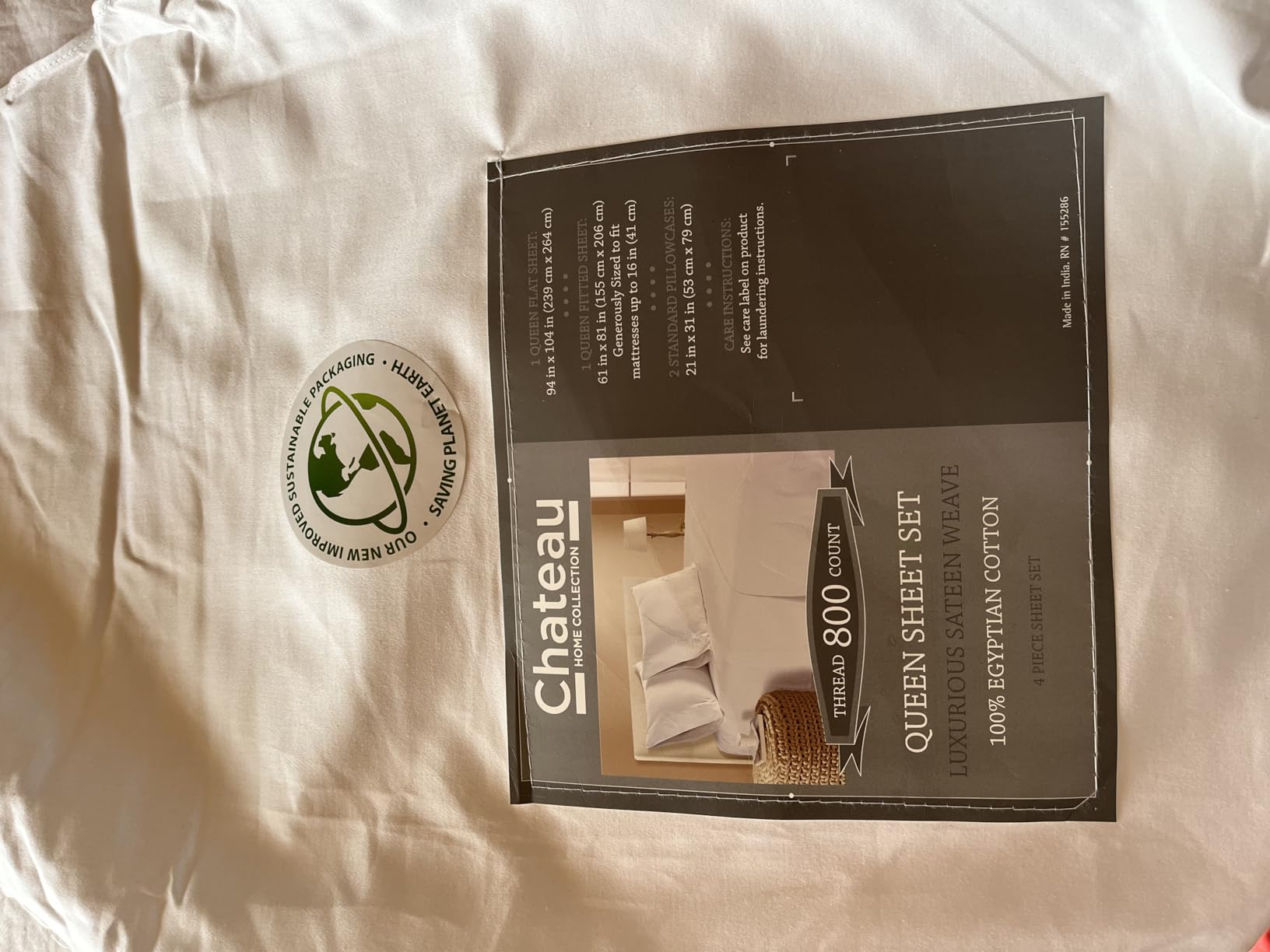 100% Egyptian Cotton Sheets Queen Size Bed Set, 15\