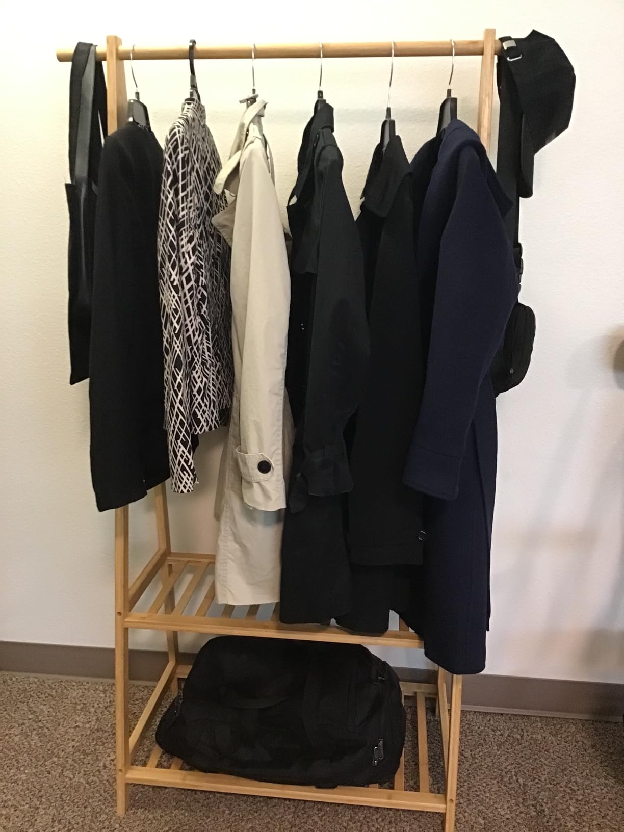 Finnhomy Bamboo Clothes Rack Portable Extra Large Garment Rack 2-Tire Storage Box Shelves For Entryway and Bed Room Patented Design Customer Review Finnhomy Bamboo Clothes Rack Portable Extra Large Garment Rack 2-Tire Storage Box Shelves For Entryway and Bed Room Patented Design - Customer Photo 1