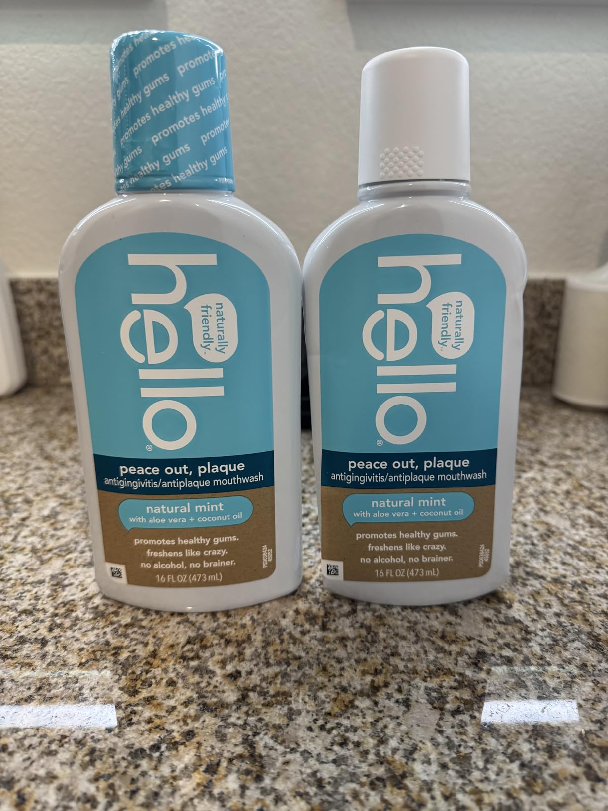 Hello Peace Out Plaque, Antigingivitis Alcohol Free Mouthwash, Natural Mint with Aloe Vera and Coconut Oil, Fluoride Free, Vegan, SLS Free and Gluten Free, 16 Ounce (Pack of 3) Customer Review Hello Peace Out Plaque, Antigingivitis Alcohol Free Mouthwash, Natural Mint with Aloe Vera and Coconut Oil, Fluoride Free, Vegan, SLS Free and Gluten Free, 16 Ounce (Pack of 3) - Customer Photo 2