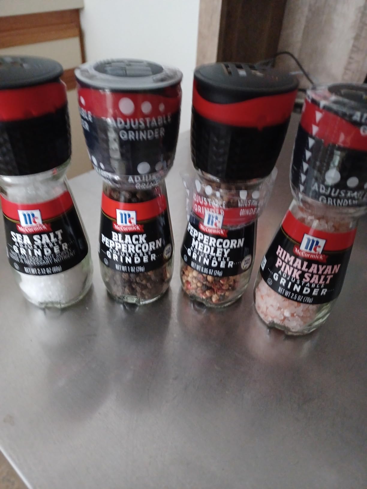 McCormick Salt & Pepper Grinder Variety Pack, Himalayan Pink Salt, Sea Salt, Black Peppercorn, and Peppercorn Medley, 6.47 oz Customer Review McCormick Salt & Pepper Grinder Variety Pack, Himalayan Pink Salt, Sea Salt, Black Peppercorn, and Peppercorn Medley, 6.47 oz - Customer Photo 1