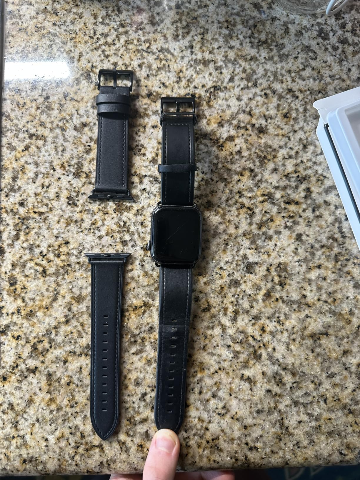 OUHENG Leather Bands Compatible with Apple Watch Band 49mm/46mm/45mm/44mm/42mm, Genuine Leather Strap Compatible with iWatch Ultra 3/2/1 & Series 11/10/9/8/7/6/5/4/3/2/1 & SE3 SE2 SE, Black/Black Customer Review OUHENG Leather Bands Compatible with Apple Watch Band 49mm/46mm/45mm/44mm/42mm, Genuine Leather Strap Compatible with iWatch Ultra 3/2/1 & Series 11/10/9/8/7/6/5/4/3/2/1 & SE3 SE2 SE, Black/Black - Customer Photo 2