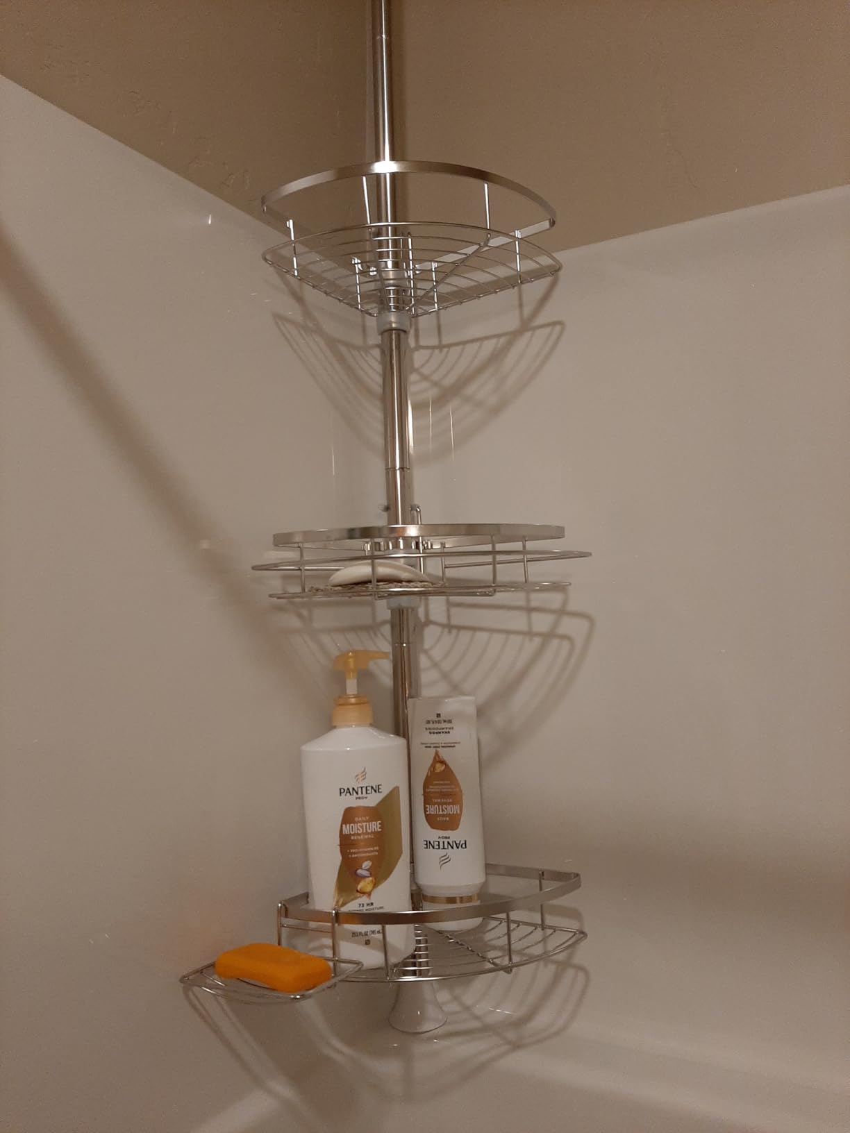 SEIRIONE Rustproof Shower Corner Caddy Organizer for Bathroom, 4 Adjustable Shelves with Tension Pole, for Bathtub Shampoo Accessories Storage Holder, 34 to 116 Inch Height Customer Review SEIRIONE Rustproof Shower Corner Caddy Organizer for Bathroom, 4 Adjustable Shelves with Tension Pole, for Bathtub Shampoo Accessories Storage Holder, 34 to 116 Inch Height - Customer Photo 1
