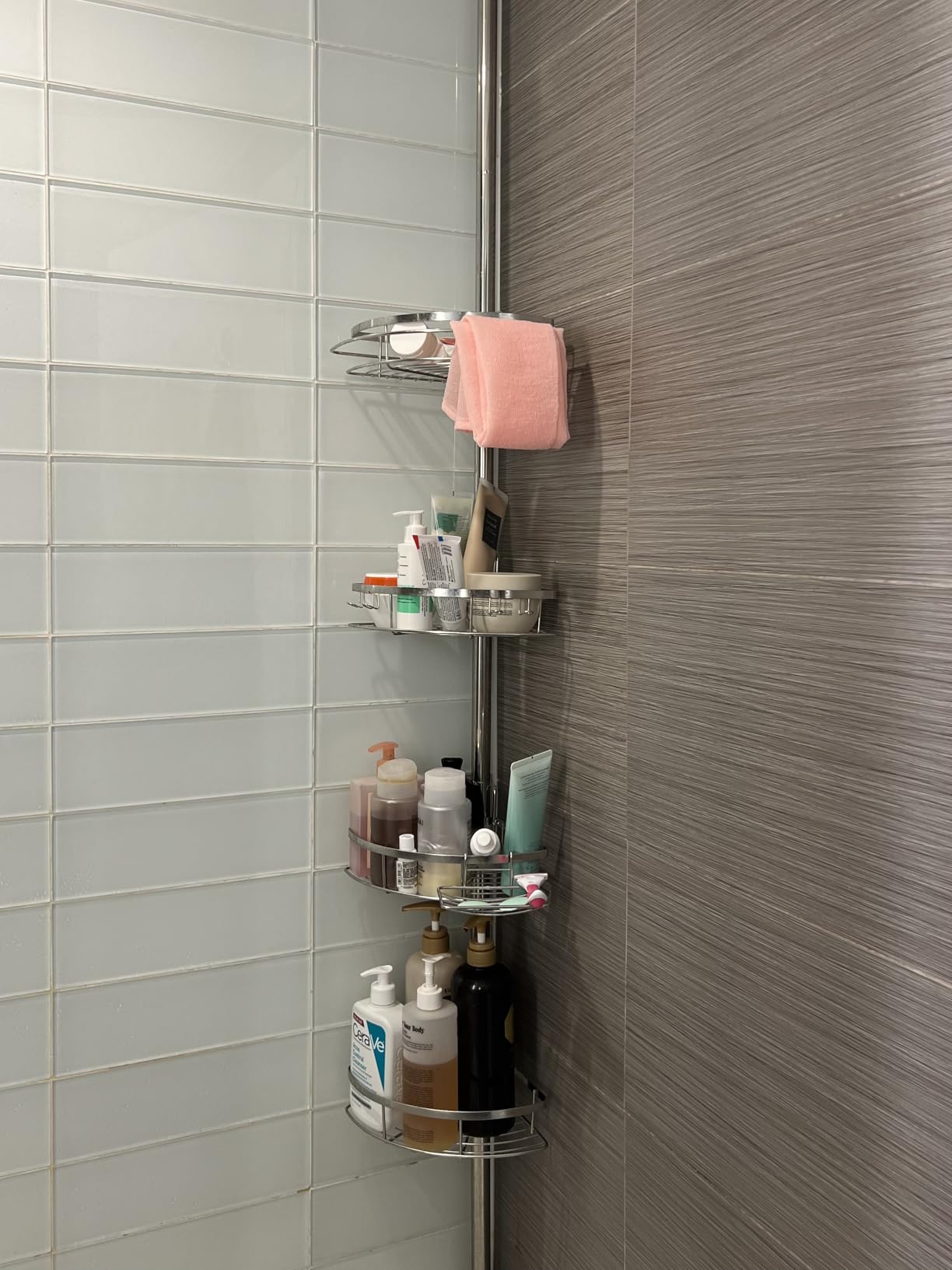 SEIRIONE Rustproof Shower Corner Caddy Organizer for Bathroom, 4 Adjustable Shelves with Tension Pole, for Bathtub Shampoo Accessories Storage Holder, 34 to 116 Inch Height Customer Review SEIRIONE Rustproof Shower Corner Caddy Organizer for Bathroom, 4 Adjustable Shelves with Tension Pole, for Bathtub Shampoo Accessories Storage Holder, 34 to 116 Inch Height - Customer Photo 2