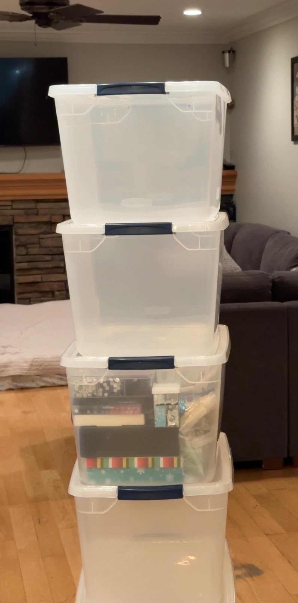 Rubbermaid Cleverstore Clear 32 Qt, 6 Pack Stackable Plastic Storage Bins with Lids, Great for Closet and Laundry Storage, Organizing in the Home Customer Review Rubbermaid Cleverstore Clear 32 Qt, 6 Pack Stackable Plastic Storage Bins with Lids, Great for Closet and Laundry Storage, Organizing in the Home - Customer Photo 2