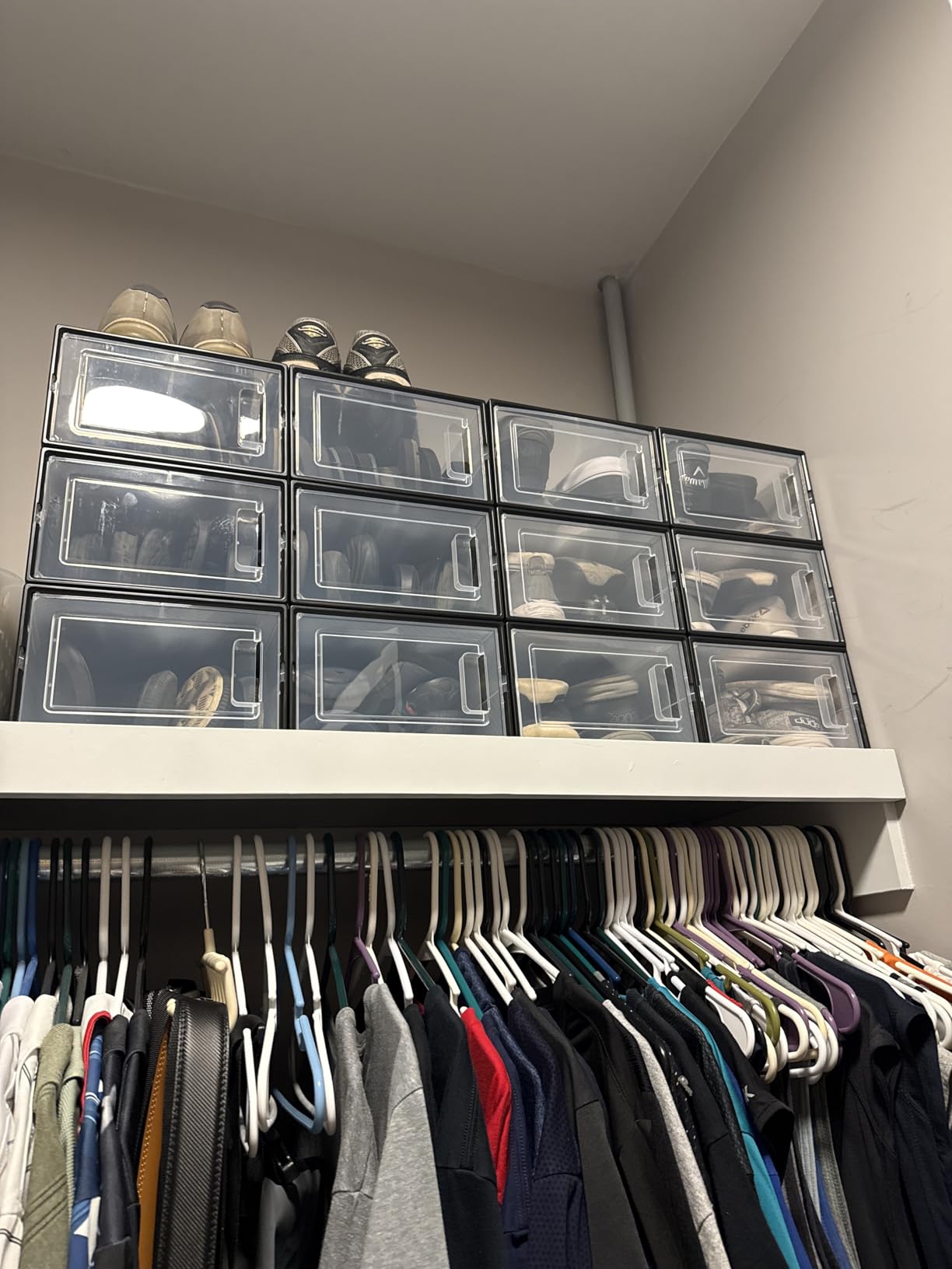 SONGMICS Shoe Boxes, Pack of 12 Shoe Storage Organizers, Stackable Clear Plastic Boxes for Closet, Sneakers, 13.1 x 9.1 x 5.6 Inches, Transparent and White ULSP12SWT - Customer Photo 1