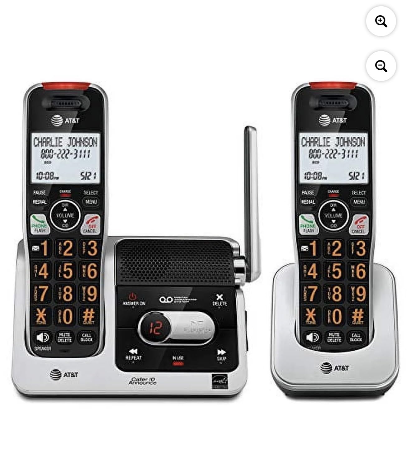 AT&T BL102-2 DECT 6.0 2-Handset Cordless Phone for Home with Answering Machine, Call Blocking, Caller ID Announcer, Audio Assist, Intercom, and Unsurpassed Range, Silver/Black - Customer Photo 1