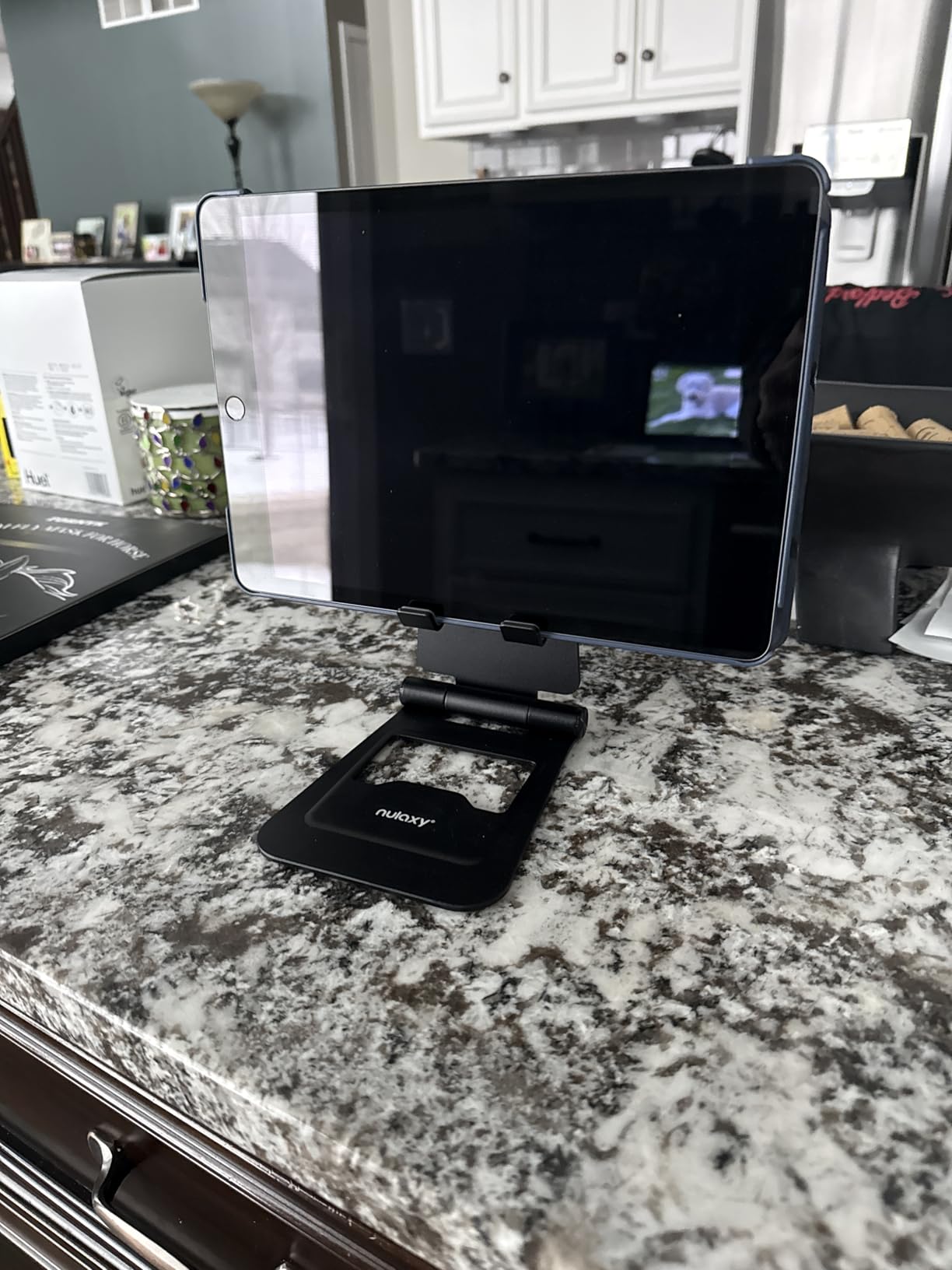 Nulaxy Aluminum Dual Foldable iPad Stand, Fully Adjustable Desktop Tablet Holder, Tablet Accessories for Office Kindle Compatible with Mobile Devices iPad Pro/Air/Mini, iPhone Pro/Max/Plus, Black - Customer Photo 1