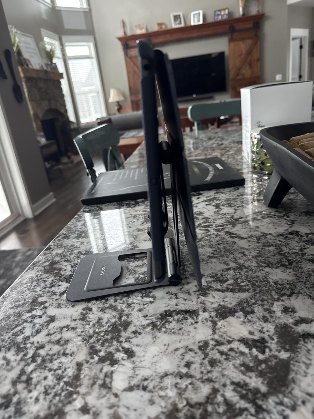 Nulaxy Aluminum Dual Foldable iPad Stand, Fully Adjustable Desktop Tablet Holder, Tablet Accessories for Office Kindle Compatible with Mobile Devices iPad Pro/Air/Mini, iPhone Pro/Max/Plus, Black - Customer Photo 2