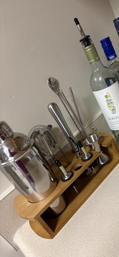 KITESSENSU Cocktail Shaker Set Bartender Kit with Stand | Bar Set Drink Mixer Set with All Essential Accessory Tools: Martini Shaker, Jigger, Strainer, Mixer Spoon, Muddler, Liquor Pourers |Silver Customer Review Best Barware Set