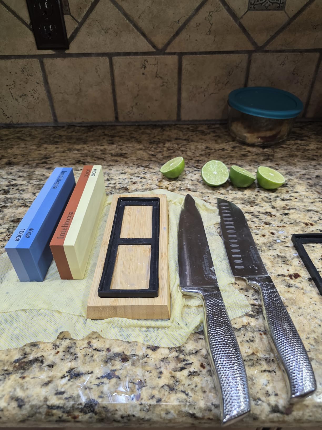 Intelitopia Complete Knife Sharpening Stone Set – Dual Grit Whetstone 400/1000 3000/8000 Knife Sharpener with Leather Strop, Flattening Stone, Bamboo Base, 3 Non-slip Rubber Bases & Angle Guide customer photo 2