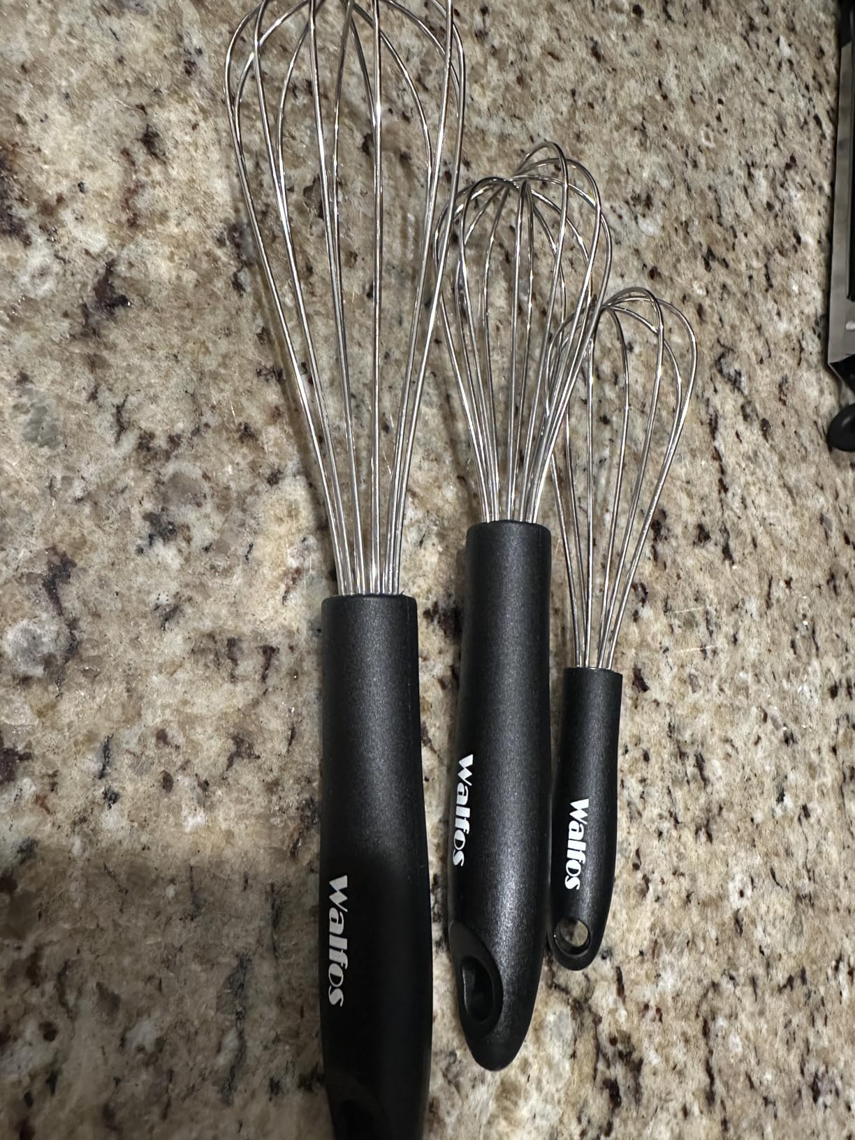 Walfos Silicone Whisk,Stainless Steel Wire Whisk Set of 3 -Heat Resistant 480°F Kitchen Whisks for Non-stick Cookware,Balloon Egg Beater Perfect for Blending,Whisking,Beating,Frothing & Stirring,Black - Customer Photo 2