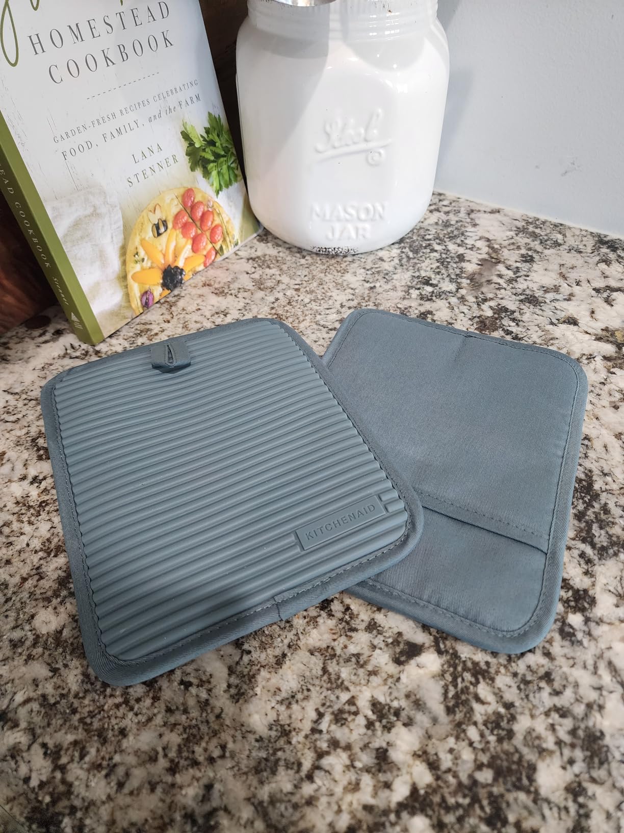 KITCHENAID Ribbed Soft Silicone Pot Holder 2-Pack Set, Matte Black, 7 KITCHENAID Ribbed Soft Silicone Pot Holder 2-Pack Set, Matte Black, 7