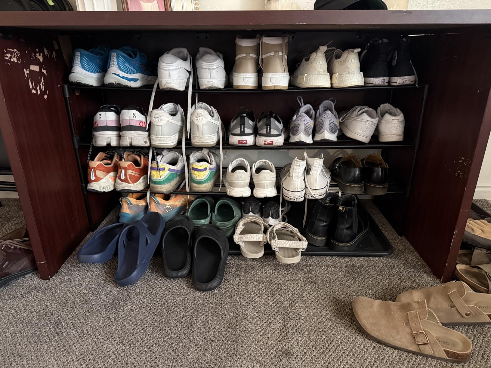SONGMICS Shoe Rack, 3-Tier Shoe Organizer, Metal Storage Shelf, Upright or Upside Down, for 16-20 Pairs, Stackable, for Entryway, 11.8 x 36.2 x 21.7 Inches, Black ULSA303B02 - Customer Photo 1