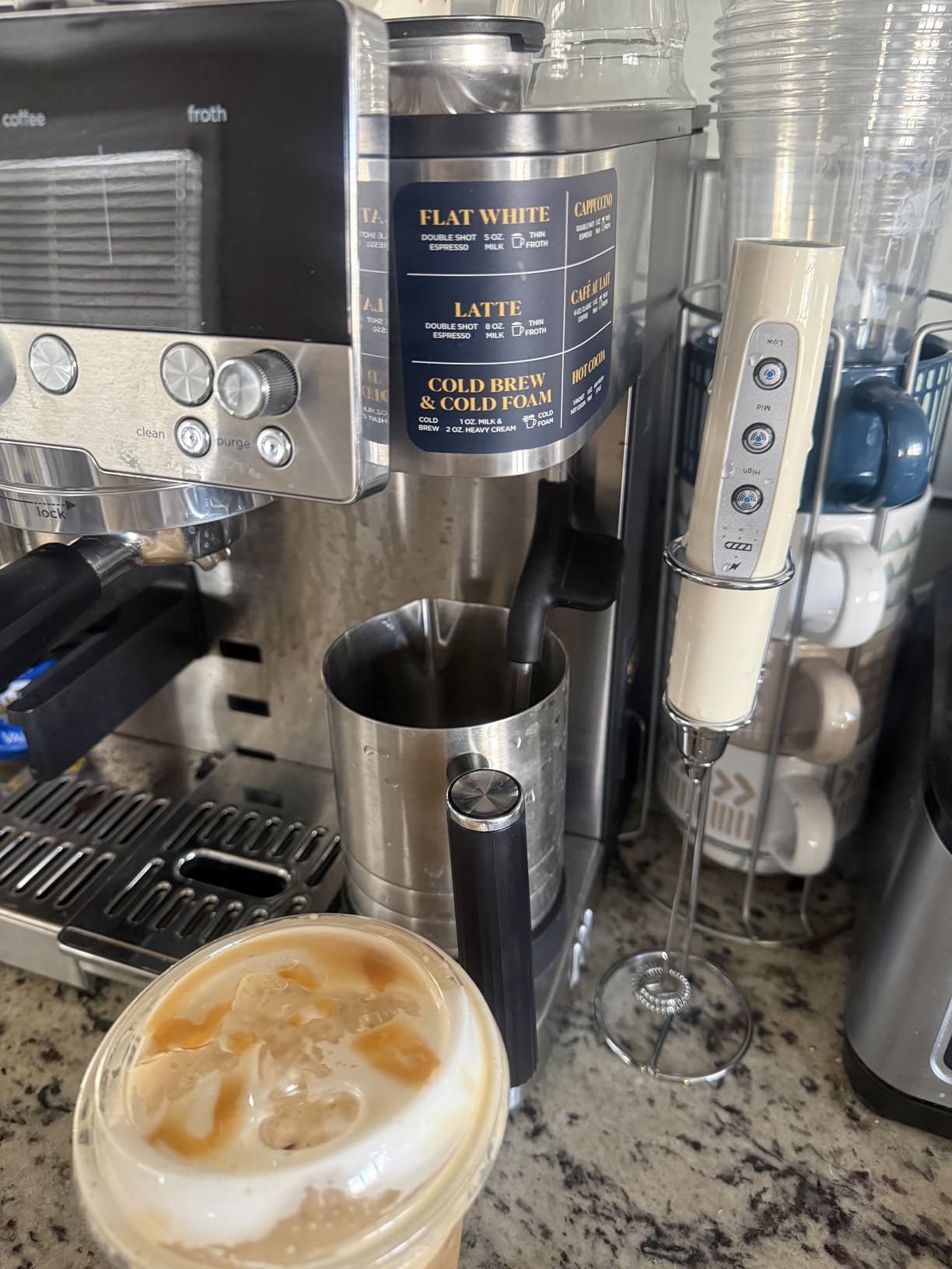 YUSWKO Black Handheld Milk Frother Wand for Coffee, Rechargeable Electric Whisk with 3 Heads 3 Speeds Drink Mixer Coffee Frother For Latte, Cappuccino, Hot Chocolate, Egg - Customer Photo 1