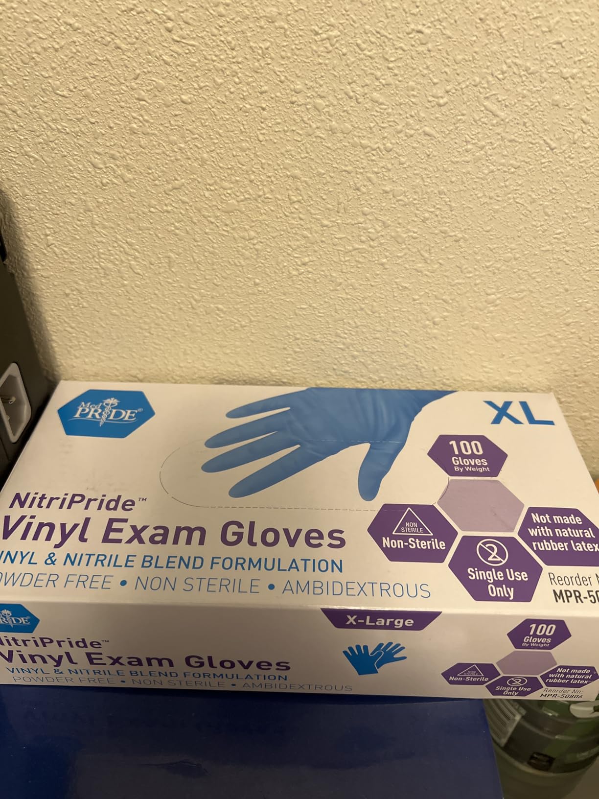 MED PRIDE Nitrile/Vinyl Blend Exam Gloves, Powder-Free, Latex-Free, Disposable, Non-Sterile, Blue, Medium (Box of 100) - Customer Photo 1