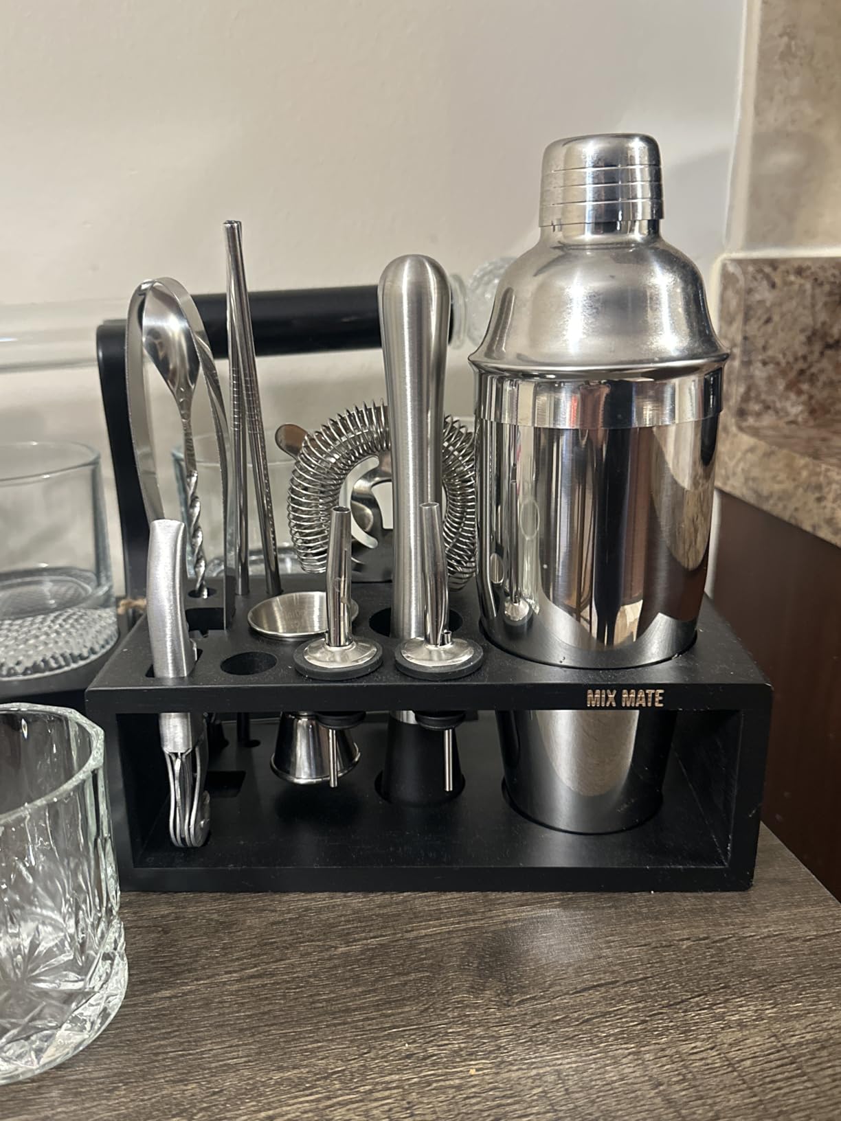 Mixology Bartender Kit with Stand - 15 Piece Bar Tool Set, Silver Bar Set Cocktail Shaker Set for Drink Mixing - Includes Martini Shaker, Jigger, Strainer, Bar Mixer Spoon, Tongs, Opener | Gift Idea Customer Review Mixology Bartender Kit with Stand - 15 Piece Bar Tool Set, Silver Bar Set Cocktail Shaker Set for Drink Mixing - Includes Martini Shaker, Jigger, Strainer, Bar Mixer Spoon, Tongs, Opener | Gift Idea - Customer Photo 2