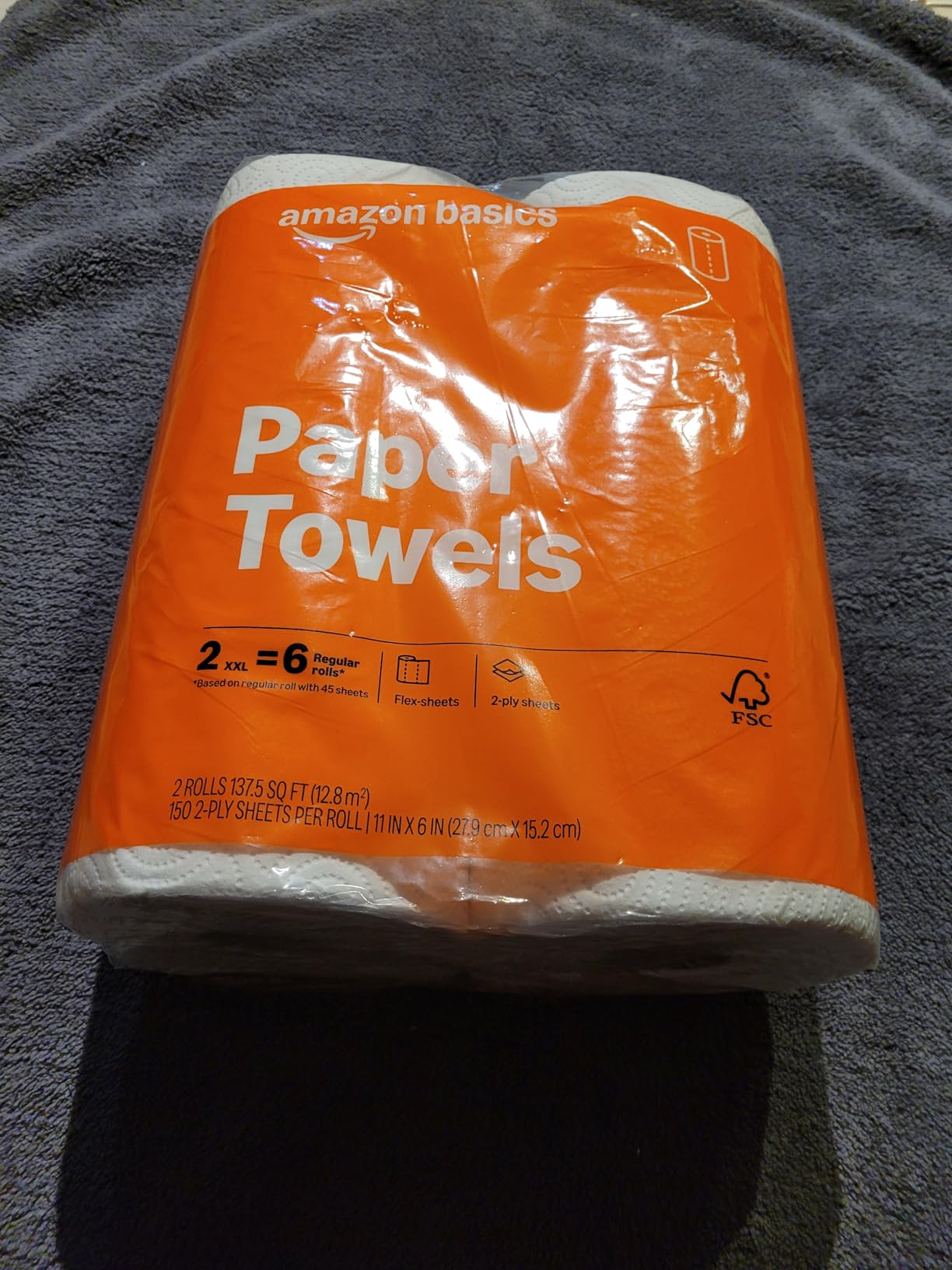 Amazon Basics 2-Ply Flex-Sheets Paper Towels, 12 Basics Rolls = 40 Regular Rolls, Everyday Value with 150 Sheets per Roll, Packaging May Vary - Customer Photo 2