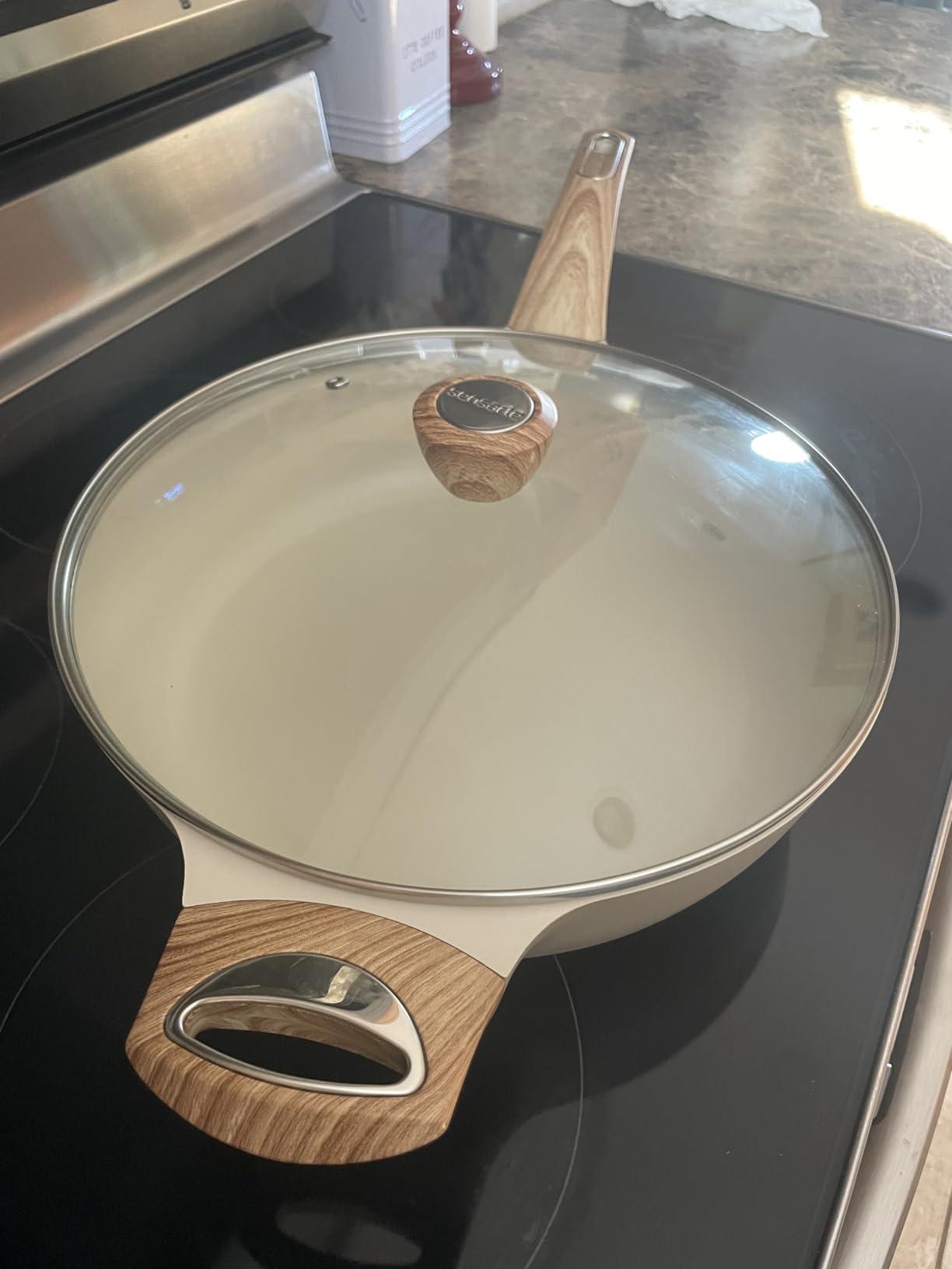 SENSARTE Nonstick Frying Pan Skillet with Lid, 12 Inch Large Deep Frying Pan, 5 Qt Non Stick Saute Pan with Cover, Induction Pan, Healthy Non Toxic Cooking Pan with Helper Handle, PFOA PFOS Free customer photo 2