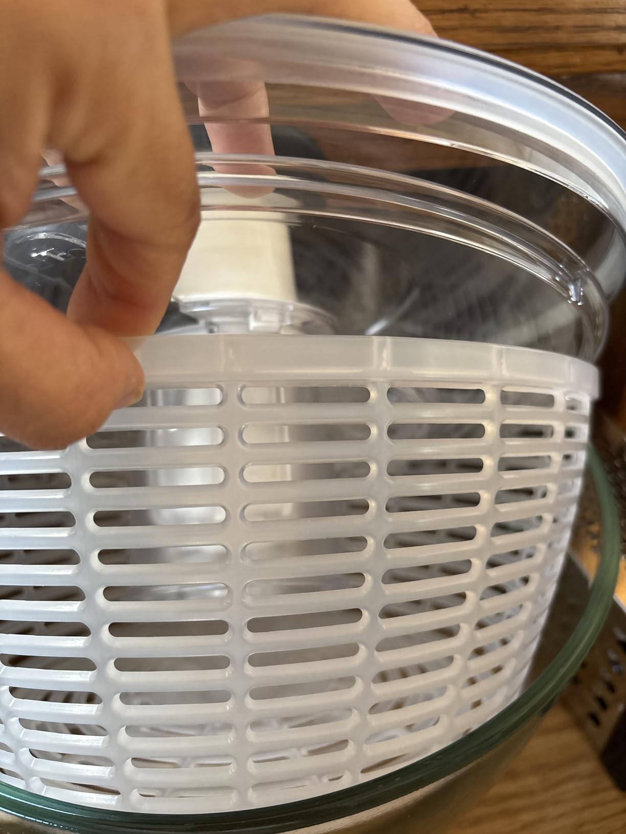 OXO Good Grips Glass Salad Spinner - Large 6.22-Qt Lettuce & Fruit Washer, Borosilicate Glass Bowl, BPA-Free, Easy Pump - Customer Photo 2