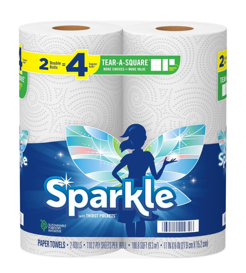 Sparkle Tear-A-Square Paper Towels, 2 Double Rolls (220 Sheets Total) - Strong 2-Ply Towels for Kitchen Cleanup and Everyday Messes - Customer Photo 4