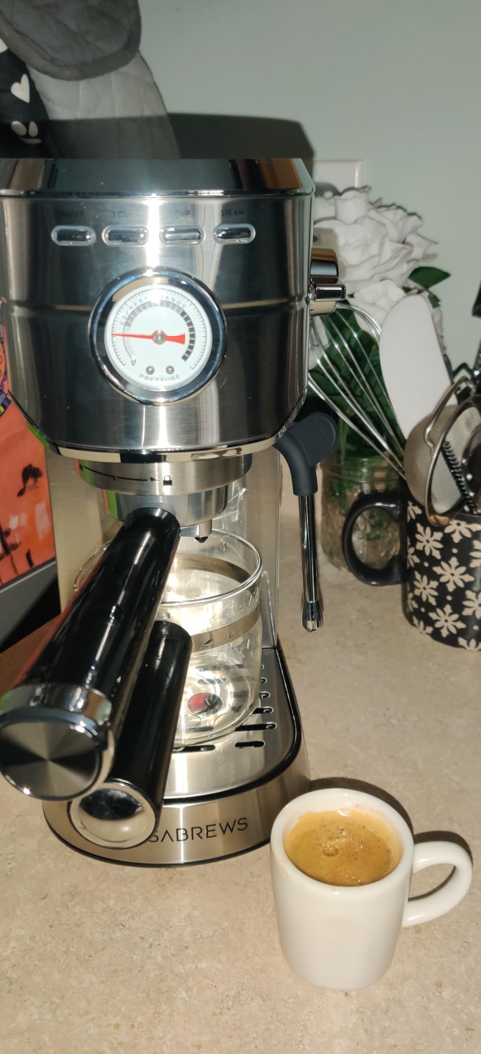 CASABREWS CM5418 Compact Espresso Machine with Milk Frothing Steam Wand | Stainless Steel, 20-Bar Pump, Built-in Pressure Gauge, Powerful Steam Wand for Cappuccino Latte for Home, 34oz Water Tank customer photo 2