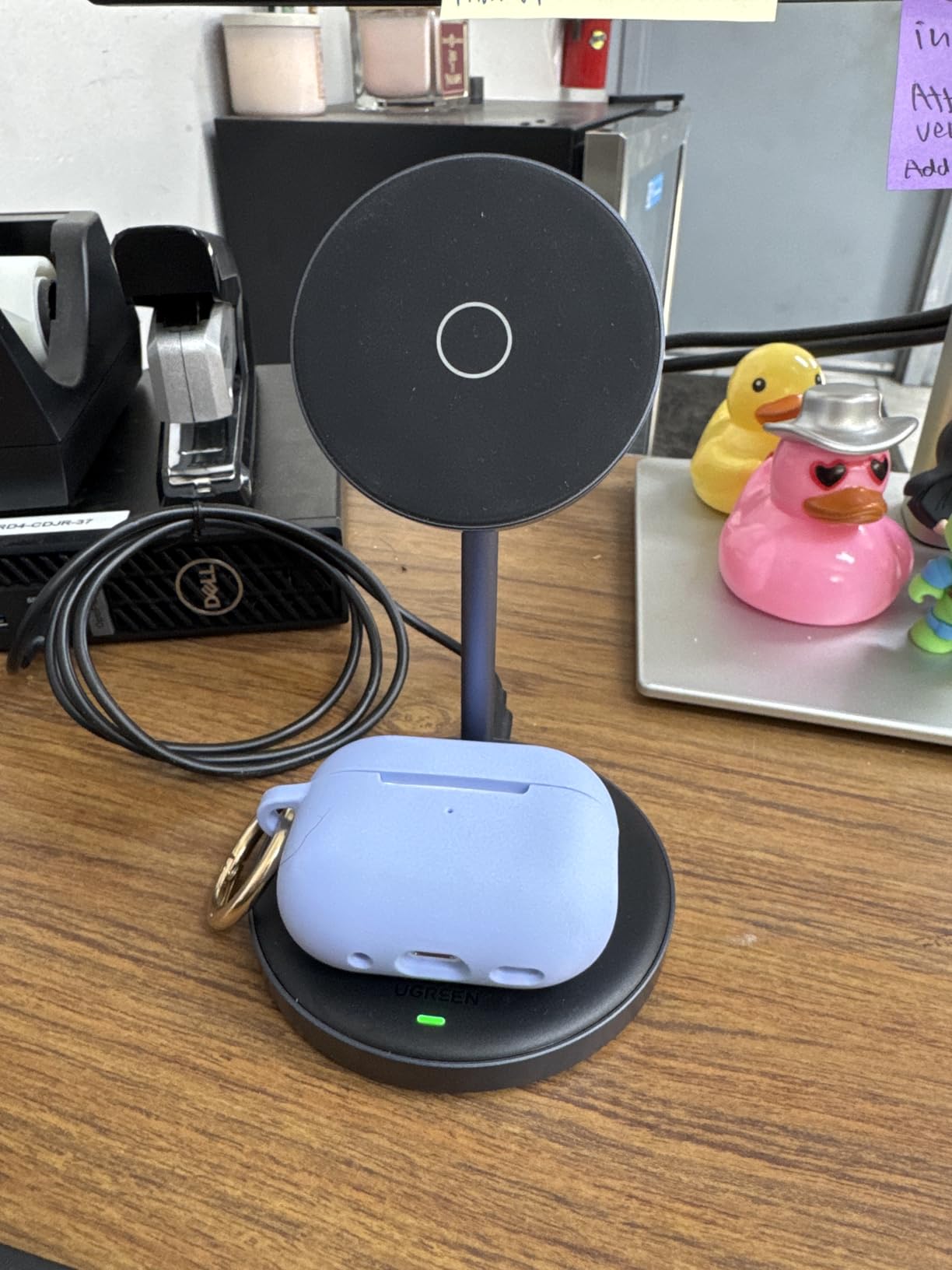 UGREEN MagFlow 2-in-1 Magnetic Wireless Charging Stand Fast Wireless Charger for iPhone 17 16 15 14 13 12 Series and AirPods, MagSafe Compatible Qi Charging Stand with 3 FT USB-C Cable (No AC Adapter) - Customer Photo 1