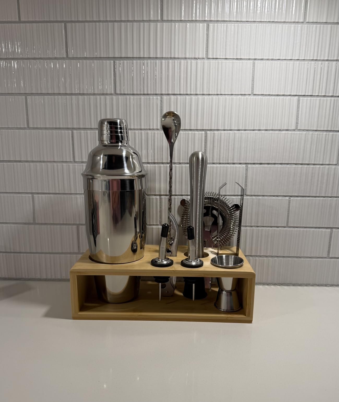 Cocktail Shaker Set, 18/8 Food-Grade Stainless Steel Mixology Bartender Kit 10-Piece Bar Tools with Stylish Bamboo Stand - Rust-Proof & Dishwasher Safe - Professional Martini Shaker Gift for Men, Dad Customer Review Cocktail Shaker Set, 18/8 Food-Grade Stainless Steel Mixology Bartender Kit 10-Piece Bar Tools with Stylish Bamboo Stand - Rust-Proof & Dishwasher Safe - Professional Martini Shaker Gift for Men, Dad - Customer Photo 1