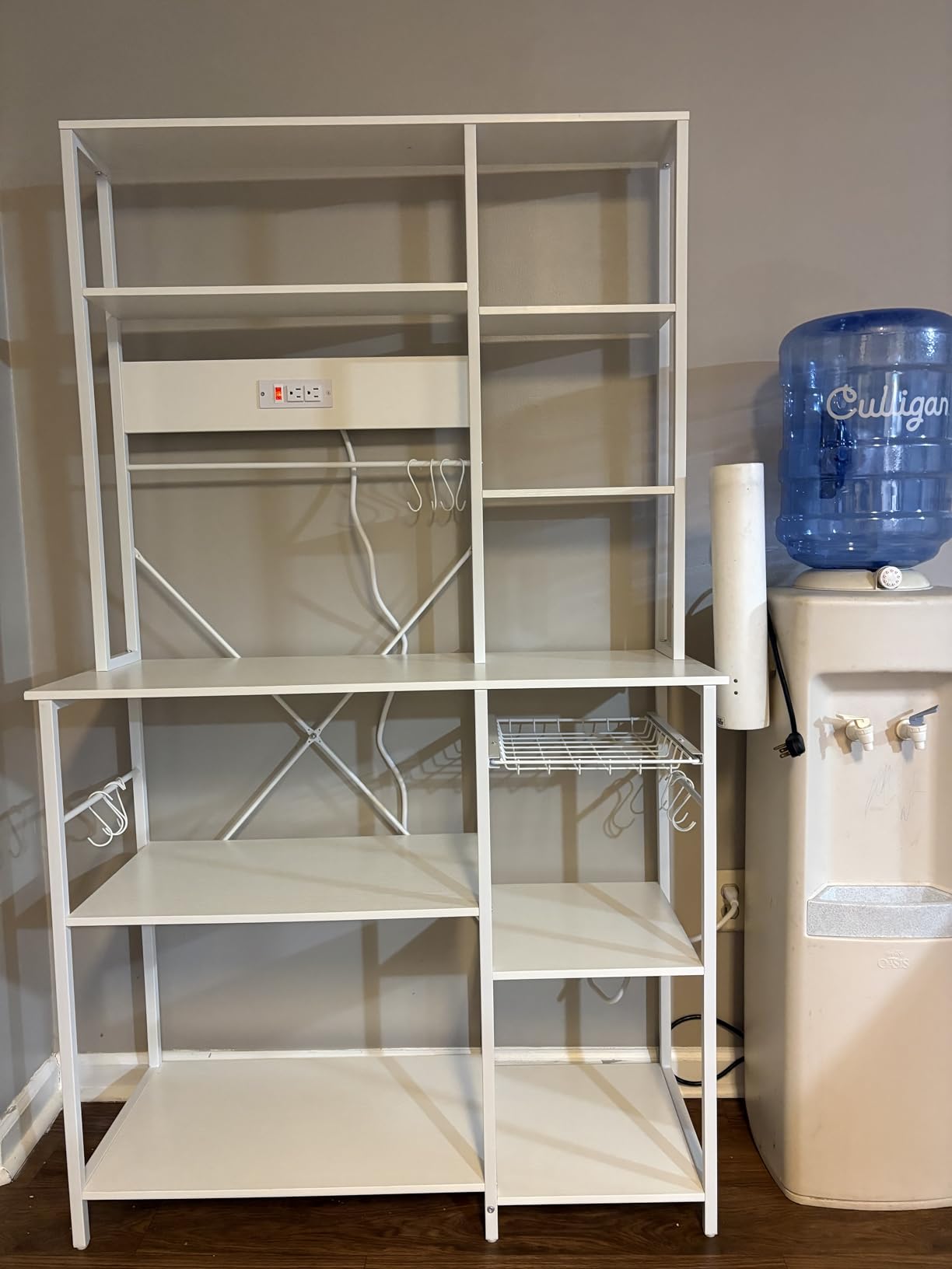 SUPERJARE Large Bakers Rack with Power Outlets, 6-Tier Microwave Stand, Coffee Bar with 12 S-Shaped Hooks, Kitchen Shelf with Wire Basket, 39.4 x 14.6 x 66.9 Inches, Rustic Brown - Customer Photo 1