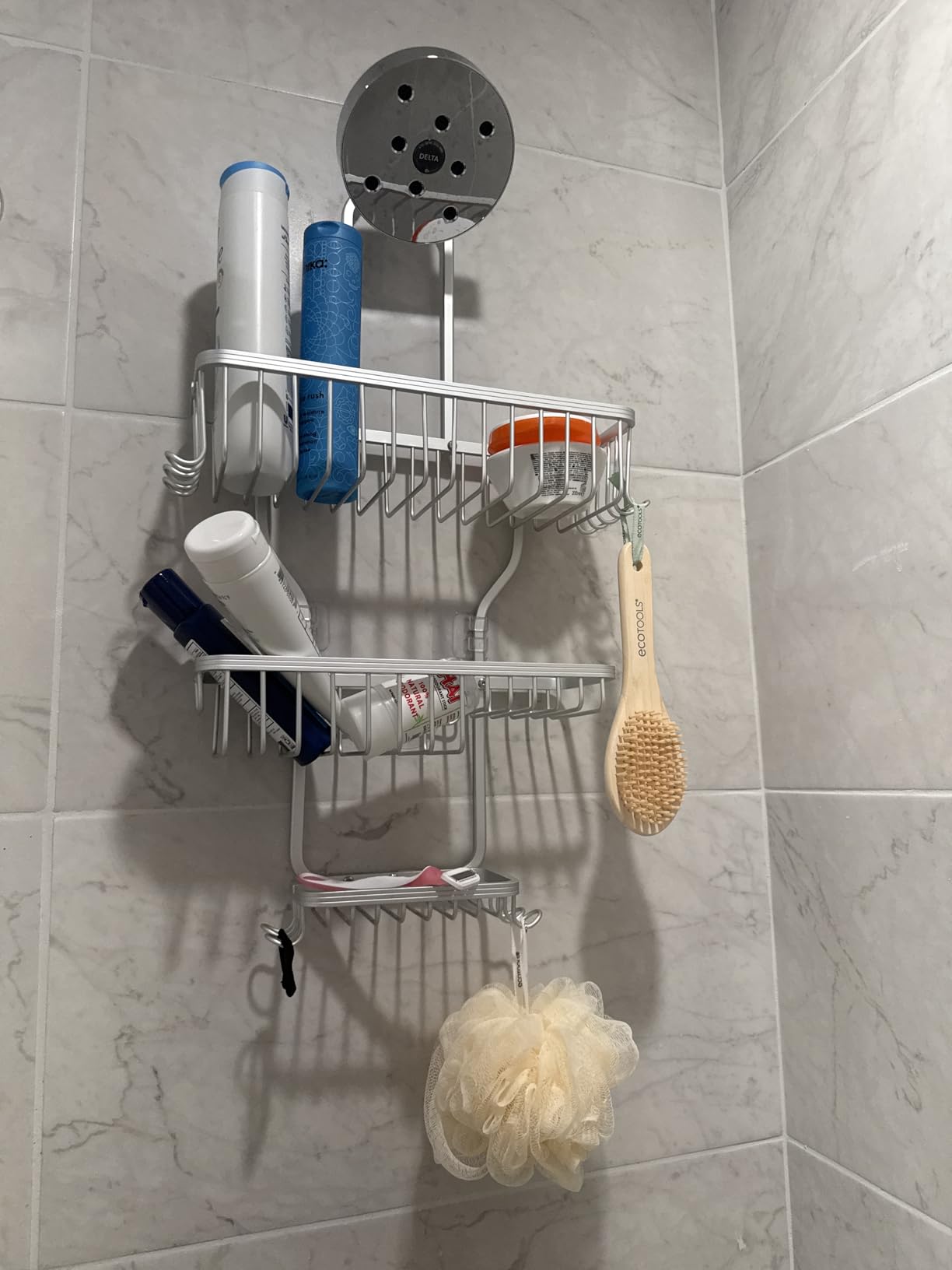 YASONIC Shower Caddy Hanging - Never Rust Shower Organizer - Aluminum Over The Head Caddy with 10 Hooks for Razor/Sponge - Rack with Soap Basket - Silver Customer Review YASONIC Shower Caddy Hanging - Never Rust Shower Organizer - Aluminum Over The Head Caddy with 10 Hooks for Razor/Sponge - Rack with Soap Basket - Silver - Customer Photo 1