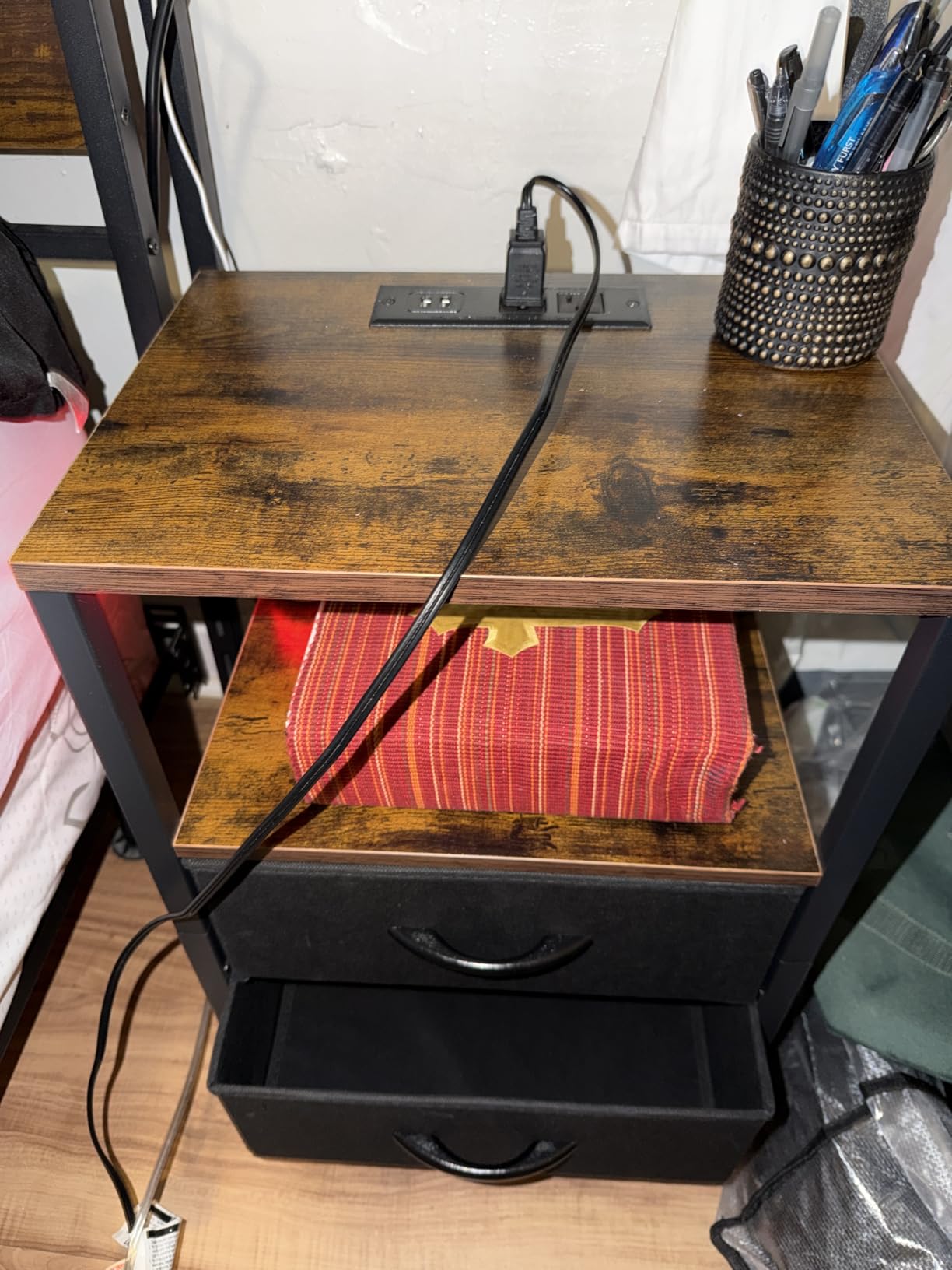 Yoobure Nightstand with Charging Station, Small Night Stand with Fabric Drawers and Storage Shelf for Bedrooms, Small Spaces, Bedside Table with USB Ports & Outlets - Customer Photo 2