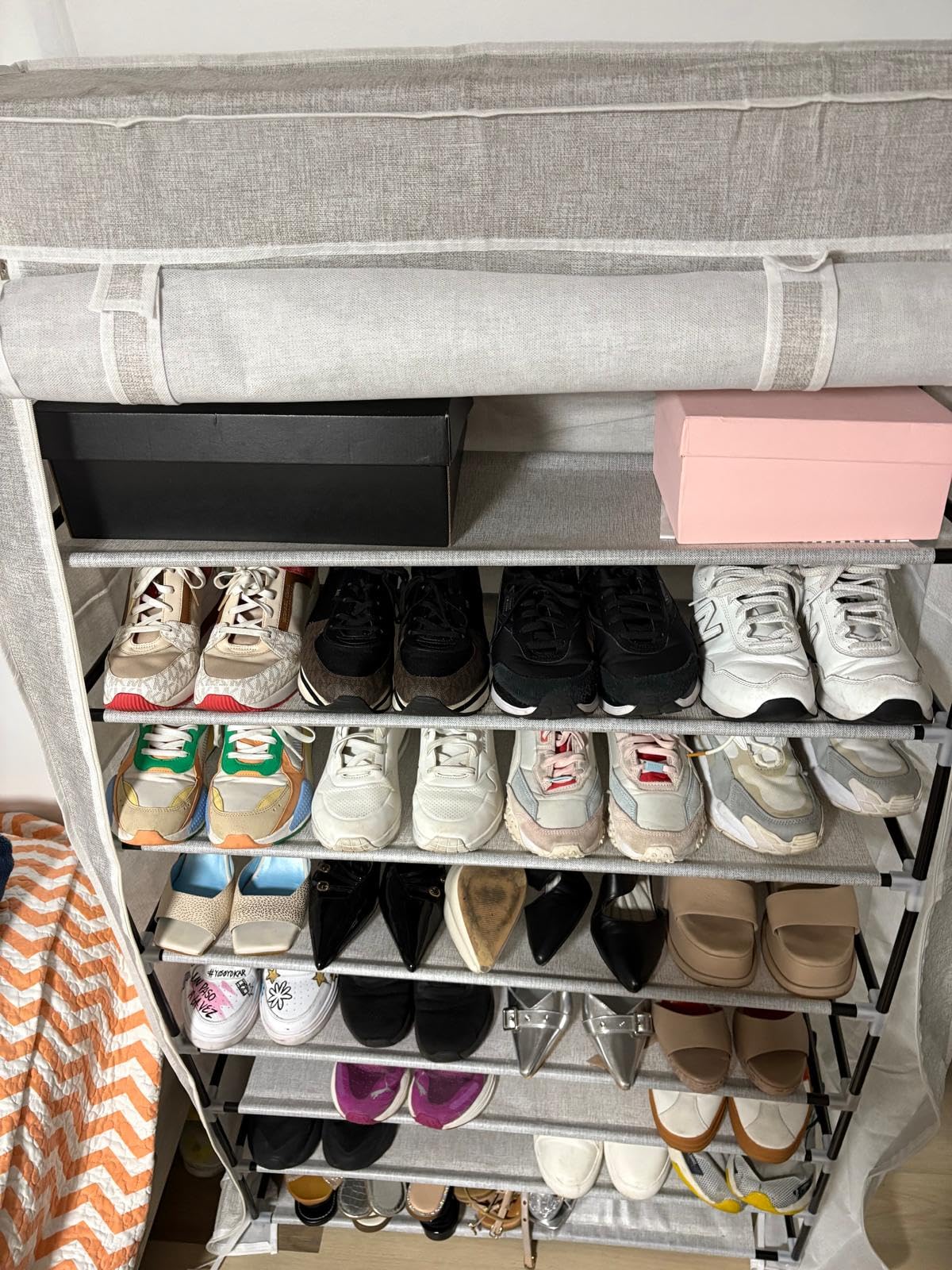 ROJASOP 10 Tier Shoe Rack with Covers,Large Capacity Stackable Tall Shoe Shelf Storage to 50-55 Pairs Shoes and Boots Sturdy Metal Free Standing Shoe Rack Organizer for Closet Entryway Garage - Customer Photo 1