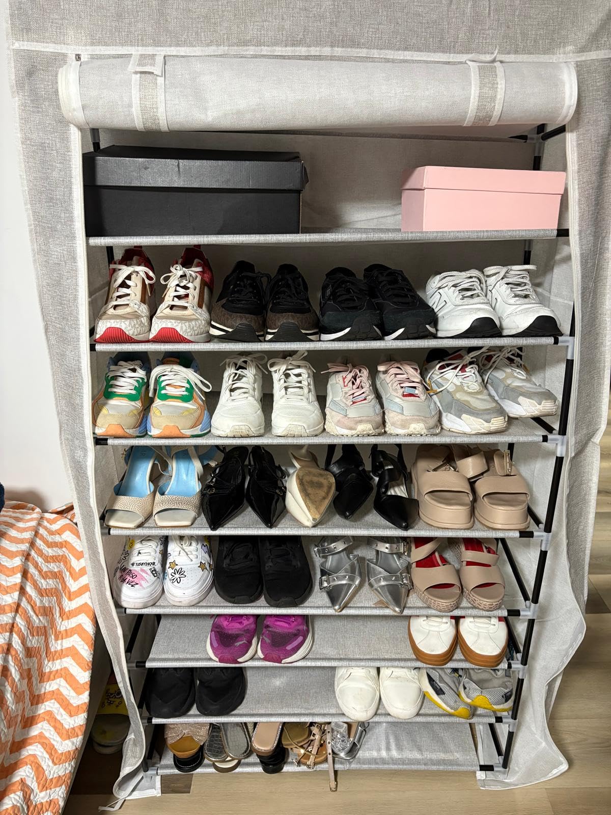 ROJASOP 10 Tier Shoe Rack with Covers,Large Capacity Stackable Tall Shoe Shelf Storage to 50-55 Pairs Shoes and Boots Sturdy Metal Free Standing Shoe Rack Organizer for Closet Entryway Garage - Customer Photo 2