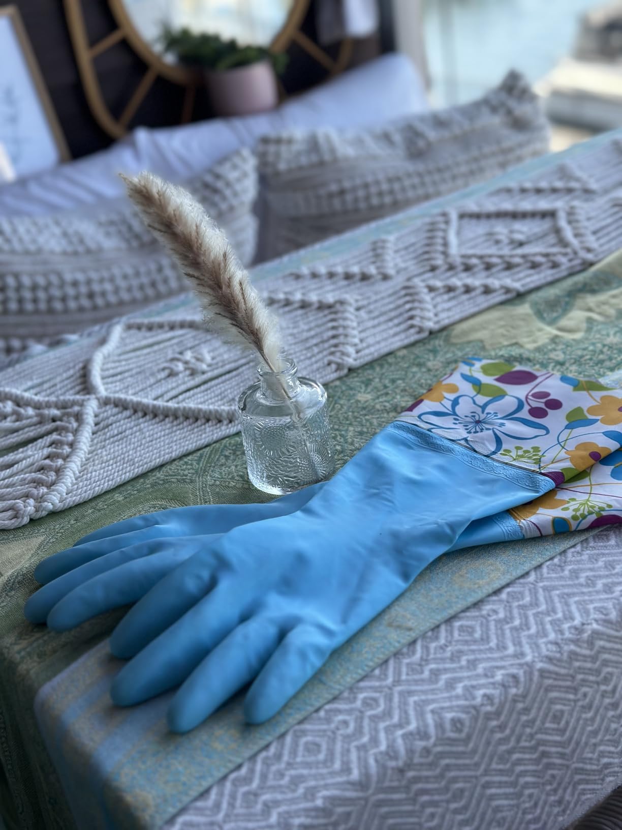 Bamllum 3 Pairs Rubber Cleaning Gloves, Household Kitchen Dishwashing Gloves with Cotton Flocked Liner, Long Cuff 16 Inches, Reusable, Non-Slip (Medium, Blue+Pink+White) Customer Review Bamllum 3 Pairs Rubber Cleaning Gloves, Household Kitchen Dishwashing Gloves with Cotton Flocked Liner, Long Cuff 16 Inches, Reusable, Non-Slip (Medium, Blue+Pink+White) - Customer Photo 2