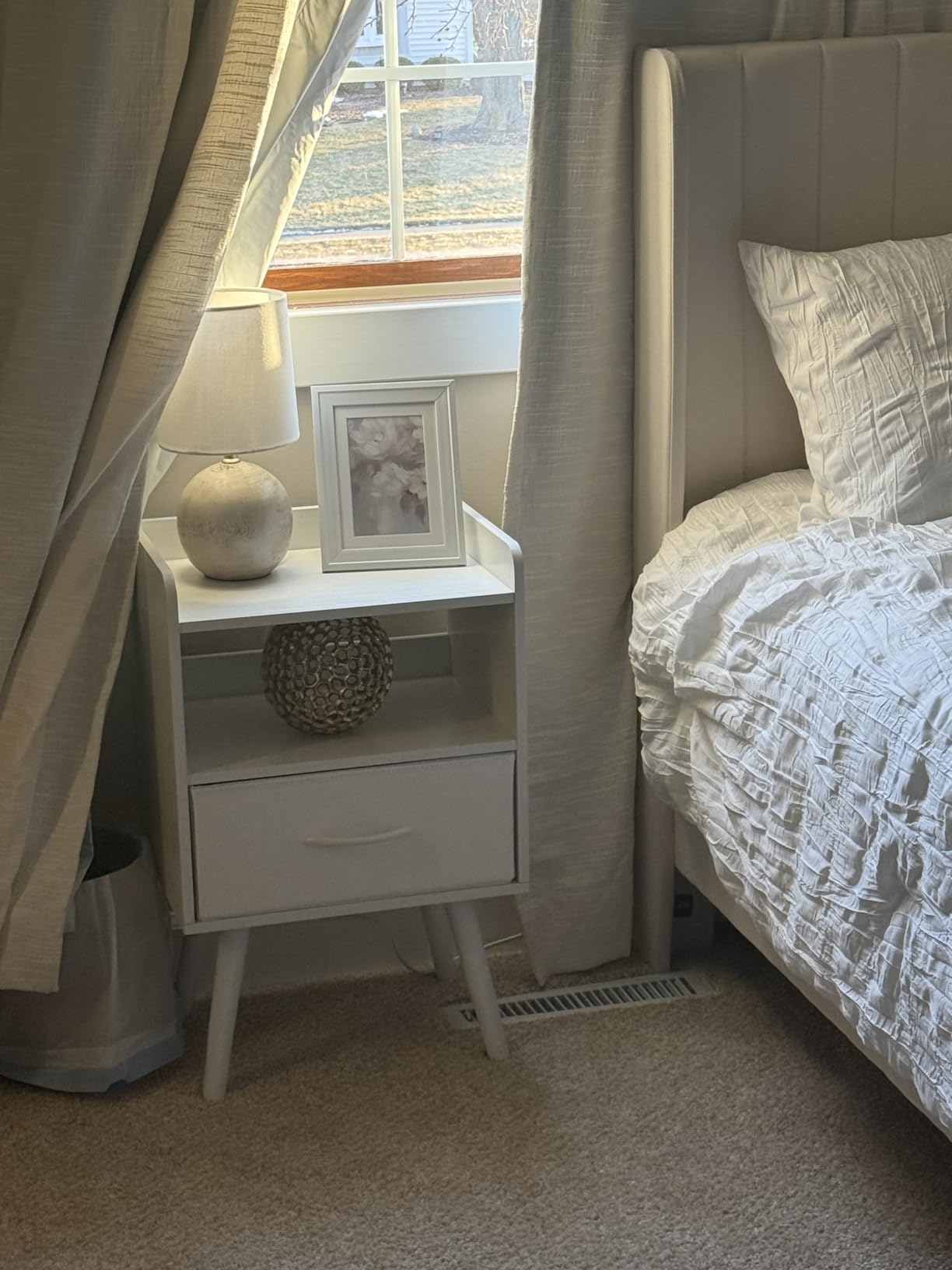 Yoobure Modern Nightstand with Drawer, Bedside Tables, Mid Century Nightstands with Open Storage Shelf, Wood Bedside Table, Small Night Stands for Bedrooms, 2-Tier Night Table - Customer Photo 1