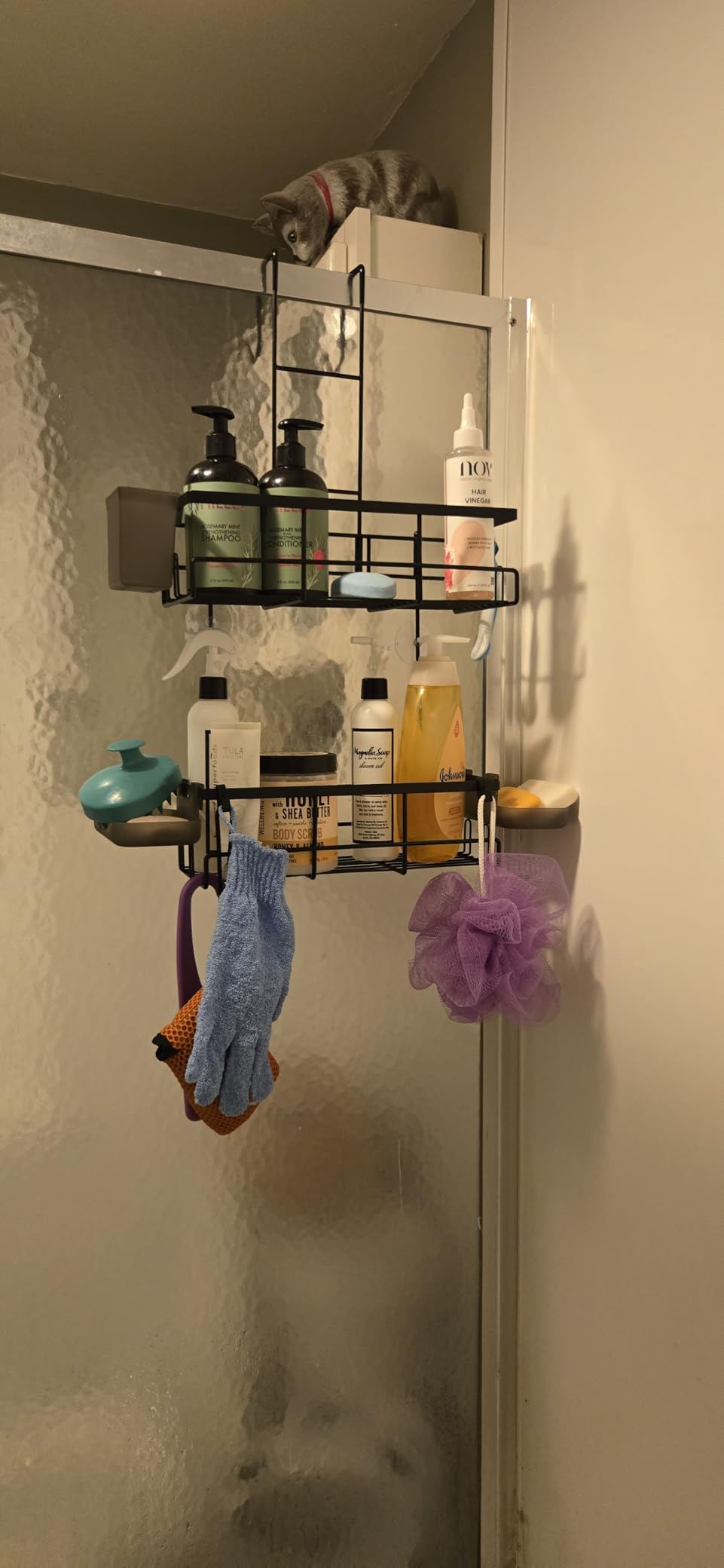 Over the Door Shower Caddy Hanging: Black Rustproof Shower Organizer over the Door - No Drilling Bathroom Rack for Inside Customer Review Over the Door Shower Caddy Hanging: Black Rustproof Shower Organizer over the Door - No Drilling Bathroom Rack for Inside - Customer Photo 1